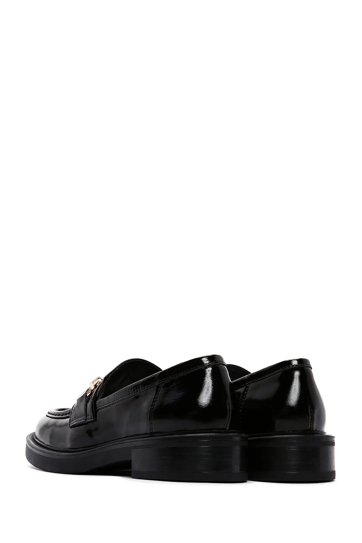 Kadın Siyah Rugan Deri Tokalı Klasik Loafer