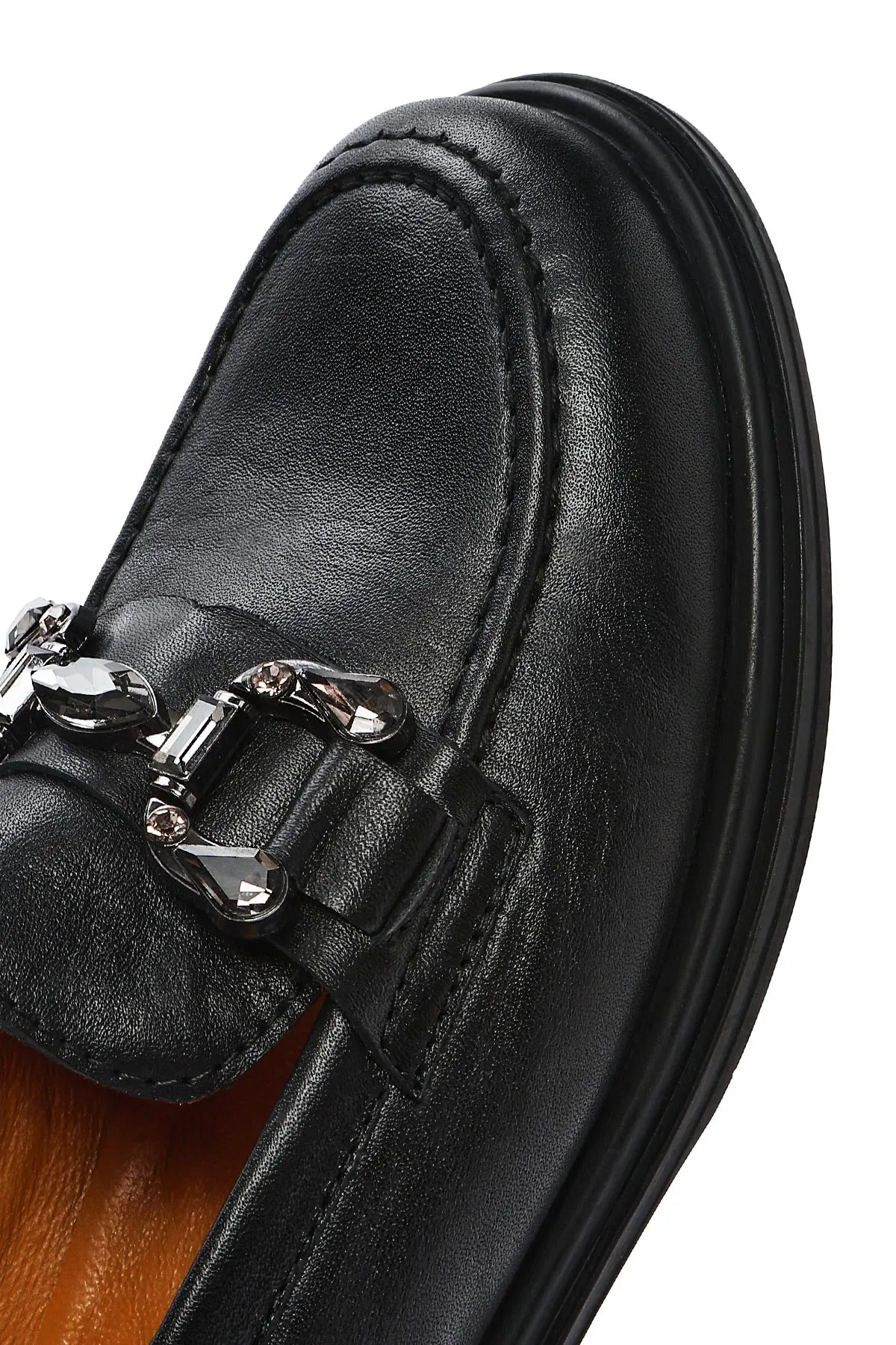 Kadın Siyah Tokalı Deri Loafer