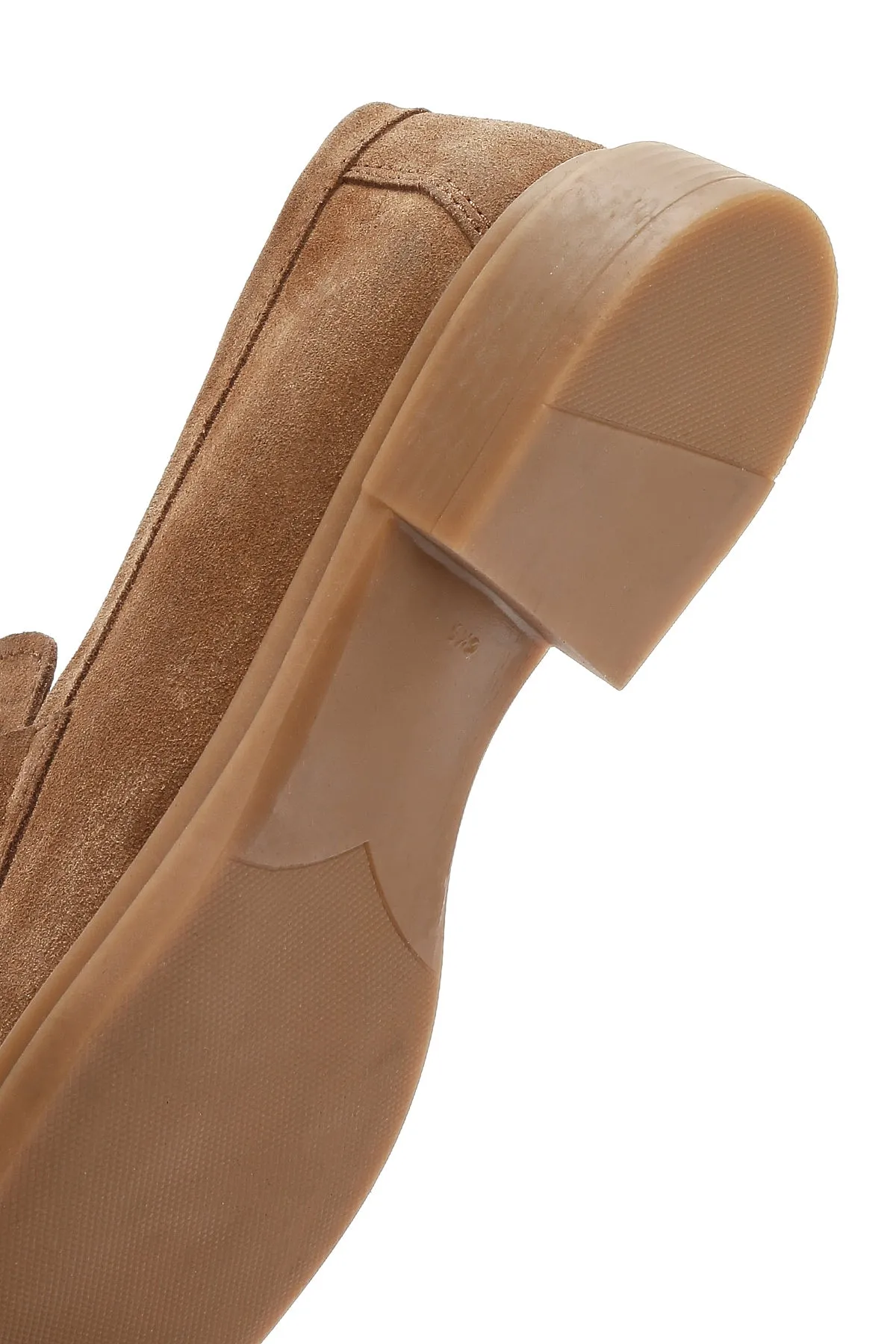 Kadın Taba Taşlı Süet Deri Maskülen Loafer