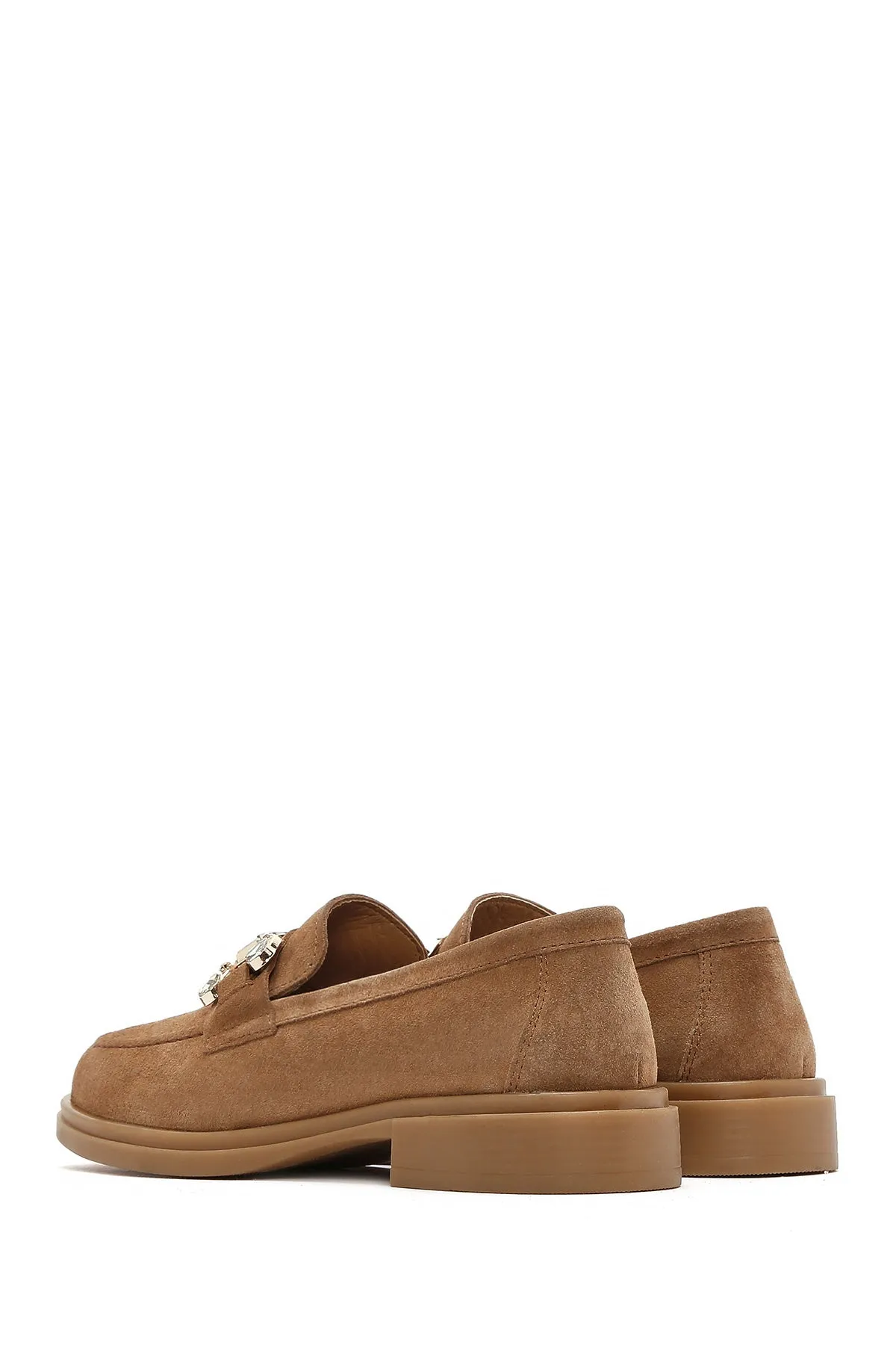 Kadın Taba Taşlı Süet Deri Maskülen Loafer