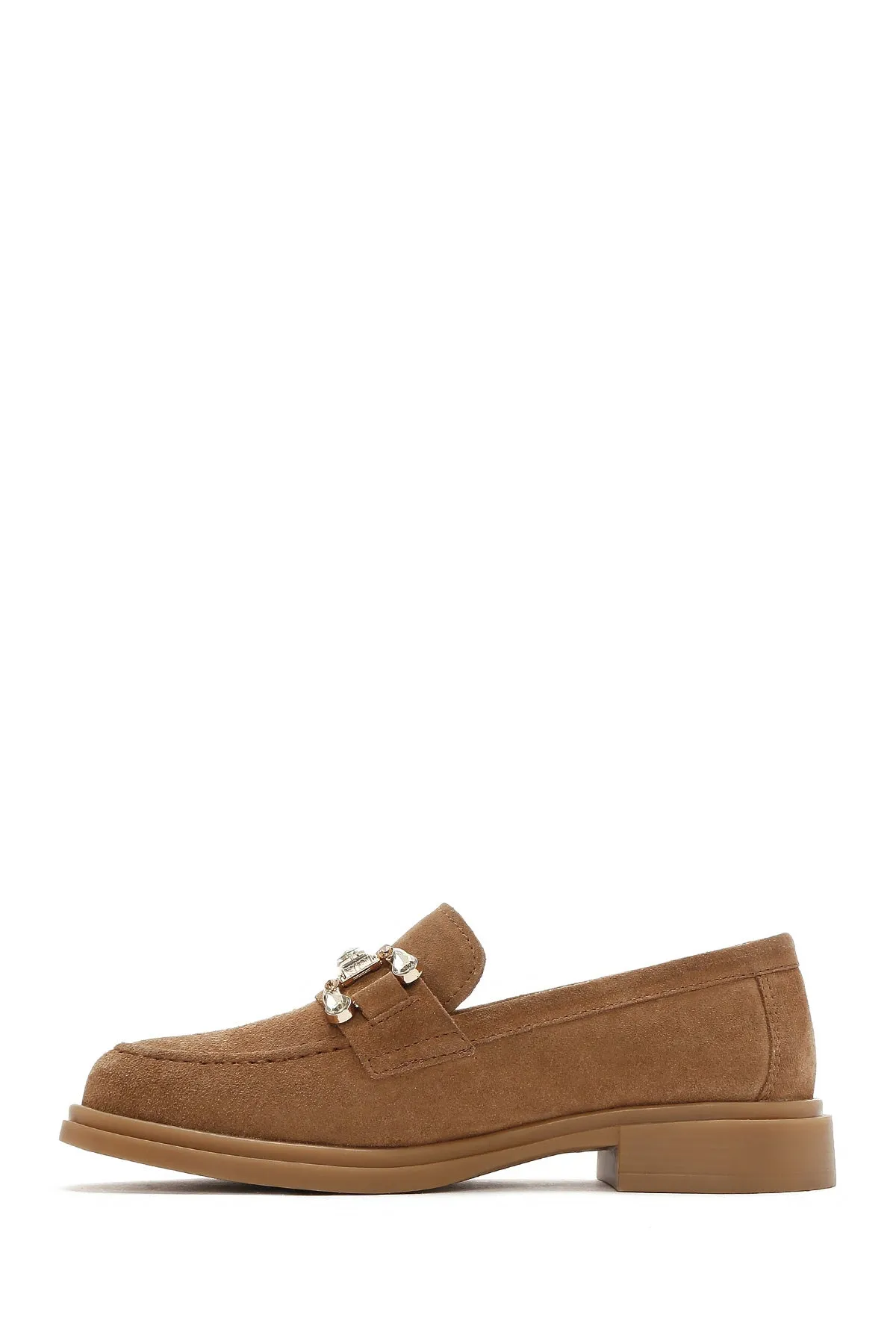 Kadın Taba Taşlı Süet Deri Maskülen Loafer
