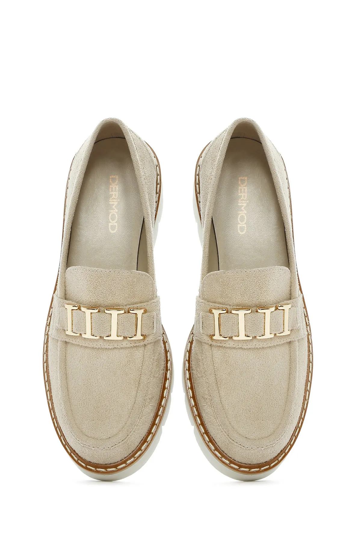 Kadın Taba Tokalı Süet Maskülen Loafer