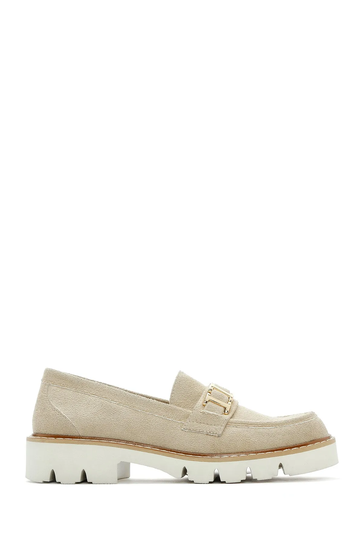 Kadın Taba Tokalı Süet Maskülen Loafer