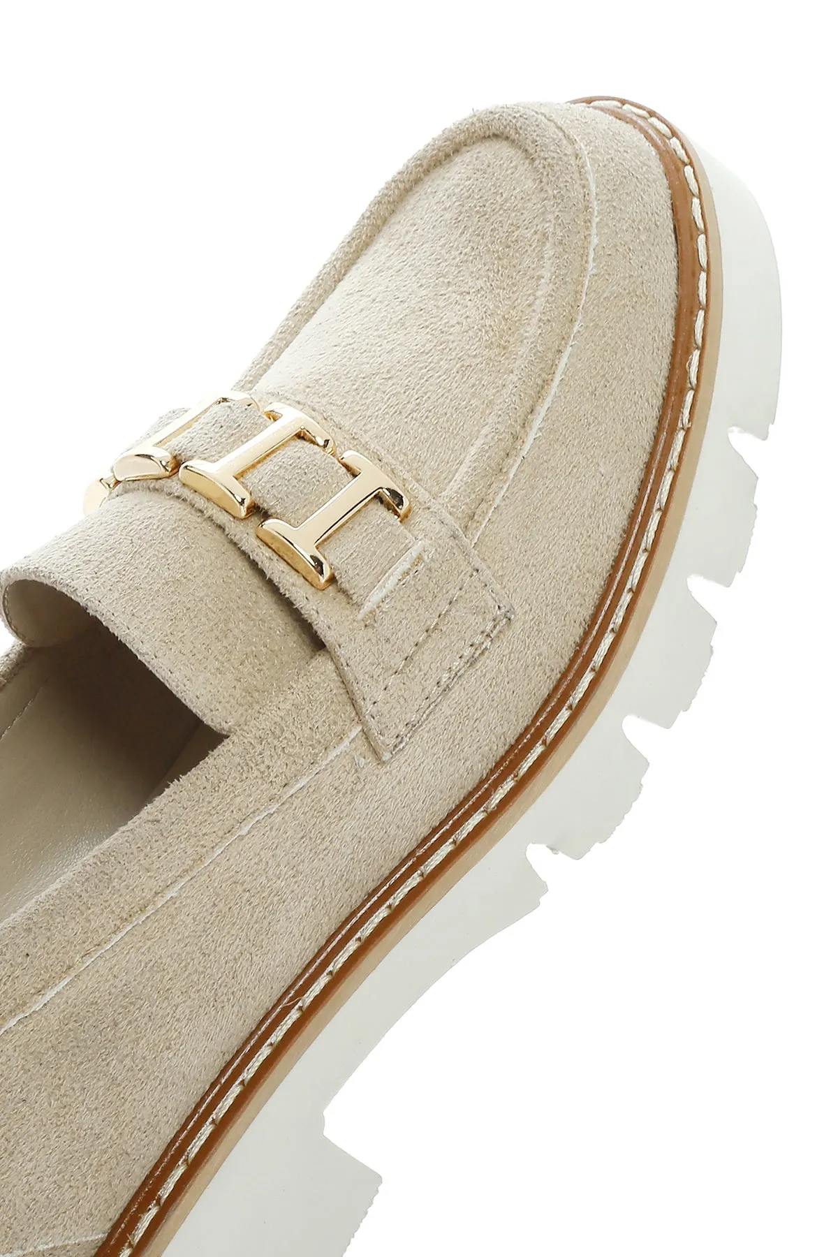 Kadın Taba Tokalı Süet Maskülen Loafer