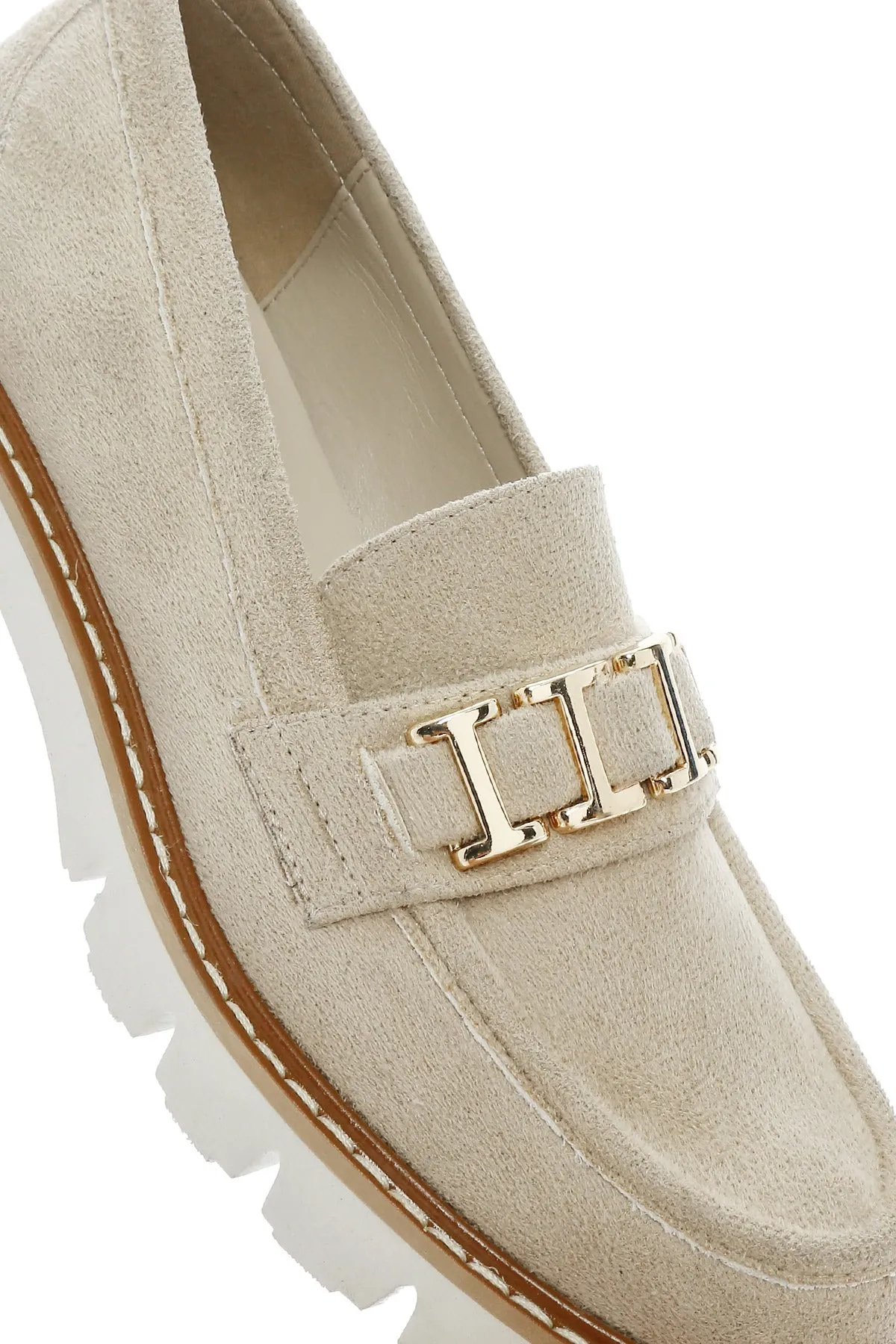 Kadın Taba Tokalı Süet Maskülen Loafer