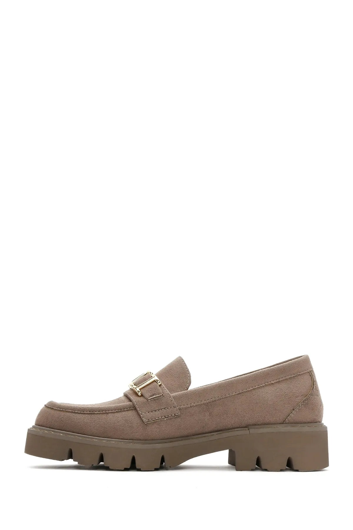 Kadın Vizon Tokalı Süet Maskülen Loafer