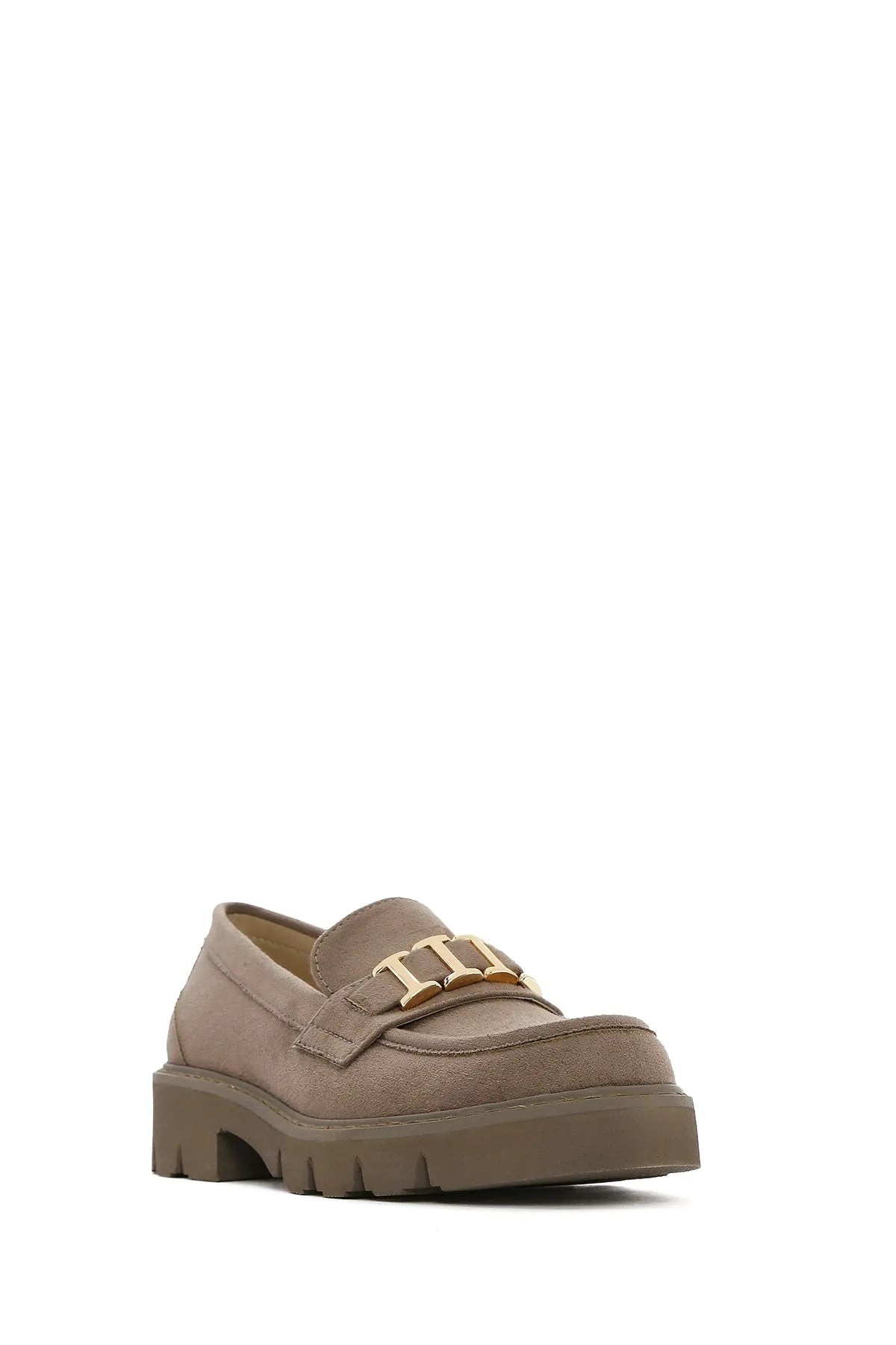 Kadın Vizon Tokalı Süet Maskülen Loafer