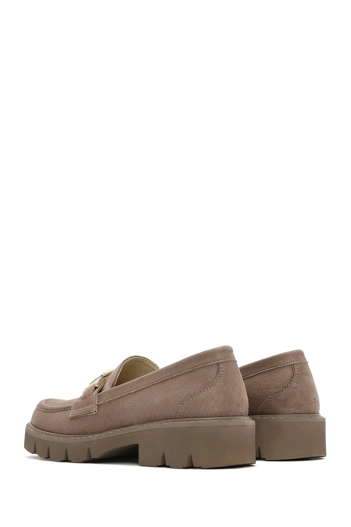 Kadın Vizon Tokalı Süet Maskülen Loafer