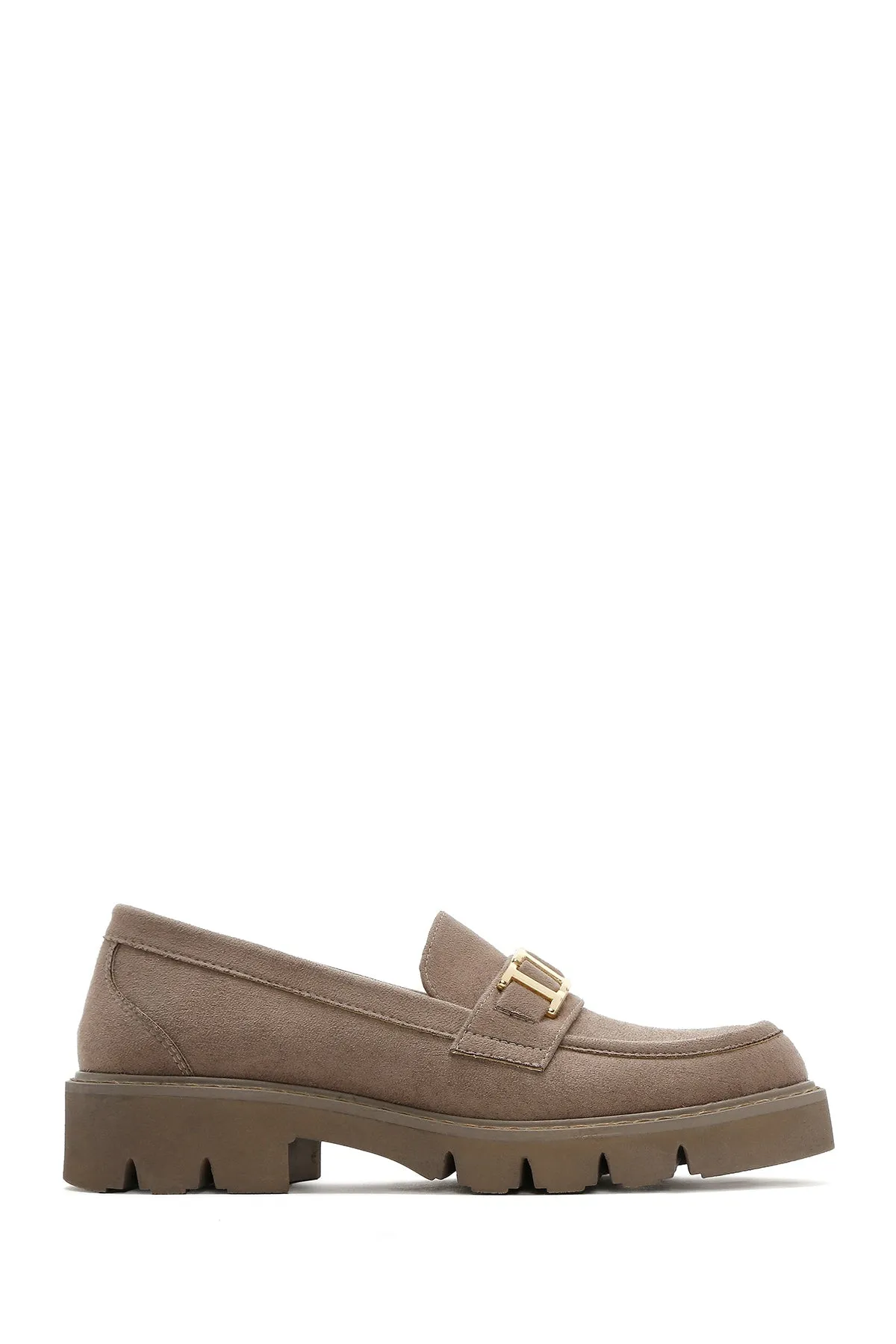 Kadın Vizon Tokalı Süet Maskülen Loafer