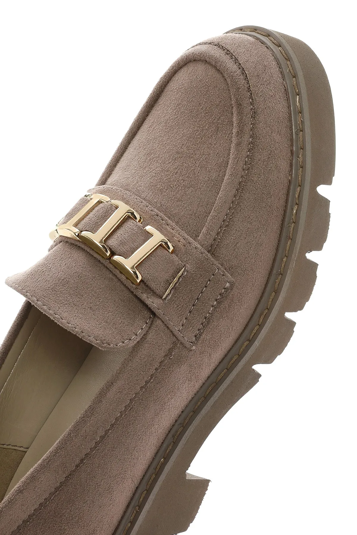 Kadın Vizon Tokalı Süet Maskülen Loafer