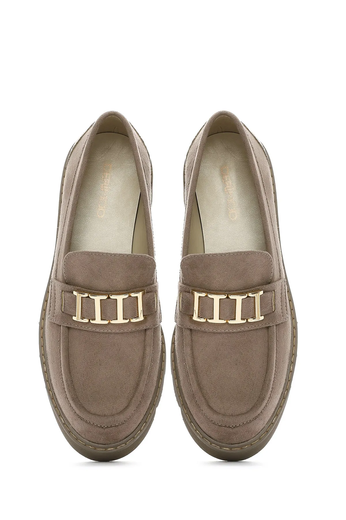 Kadın Vizon Tokalı Süet Maskülen Loafer