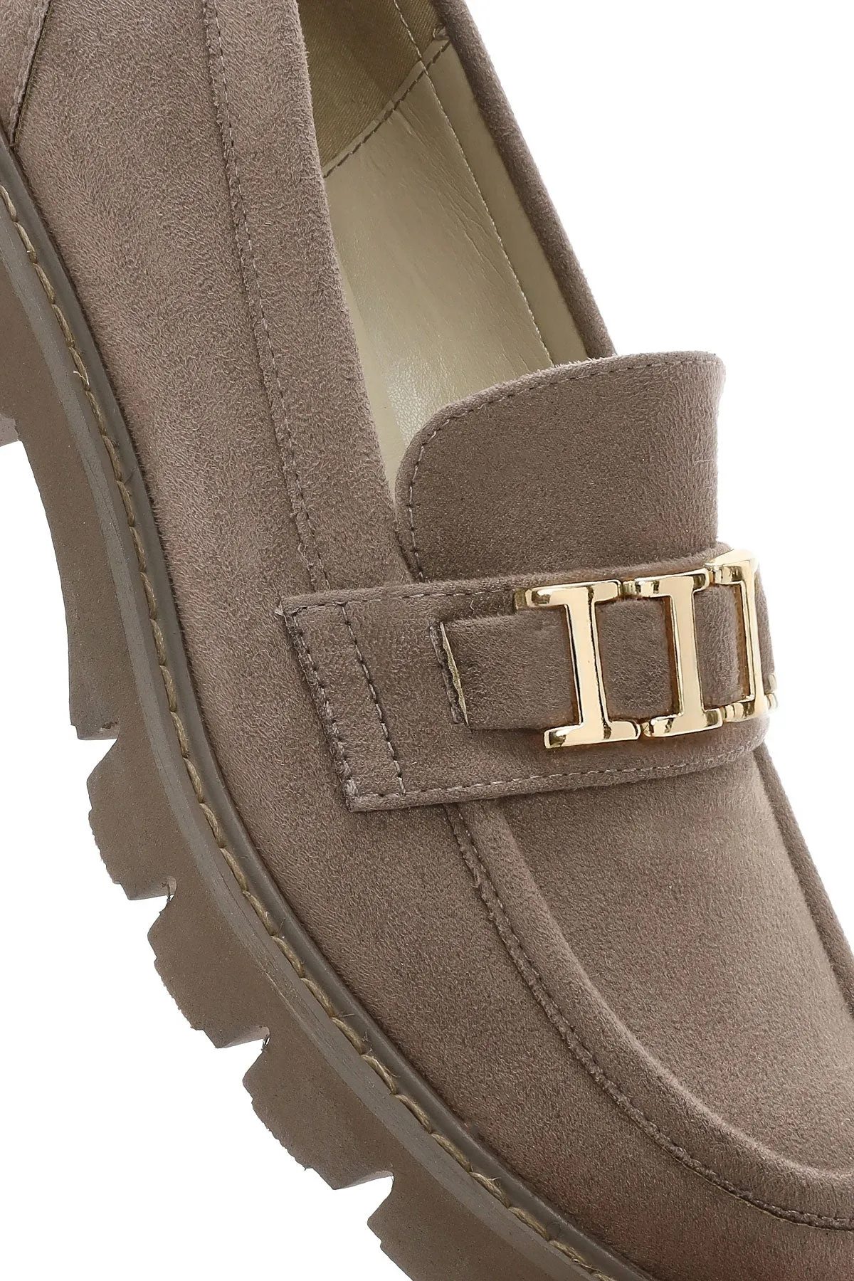 Kadın Vizon Tokalı Süet Maskülen Loafer