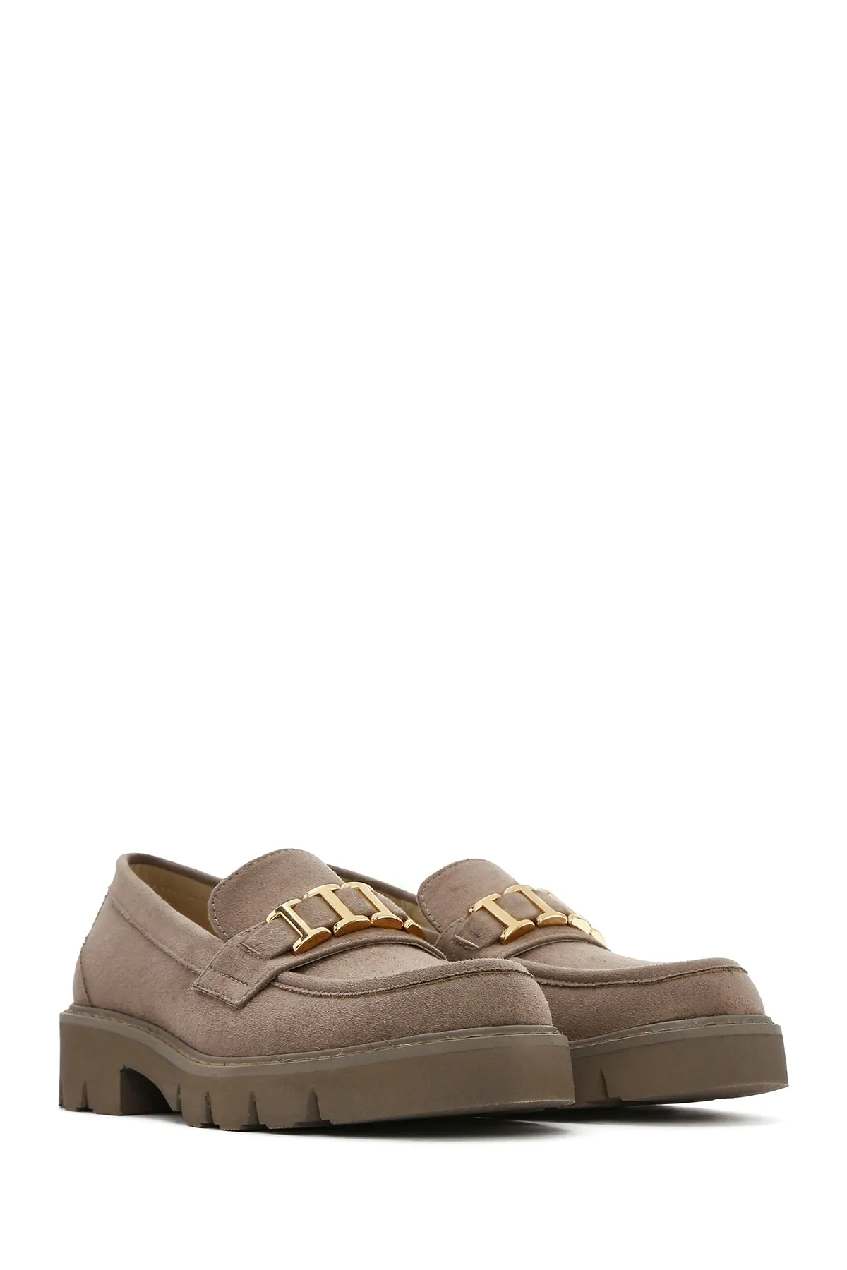 Kadın Vizon Tokalı Süet Maskülen Loafer