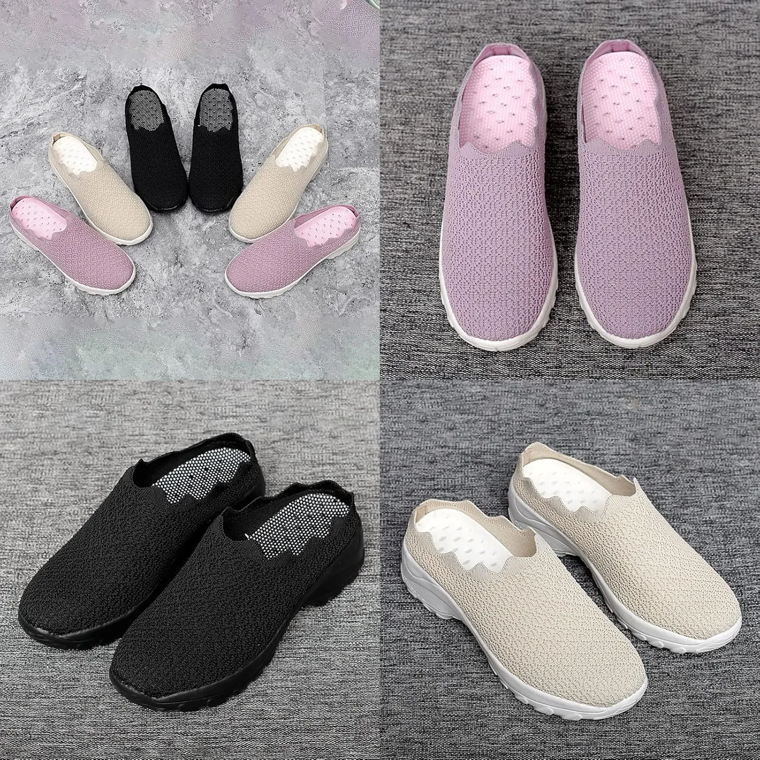 Keilinia Women's Orthopedic Stretch Cushion Mules,Lightweight Comfy Breathe Mesh Antiskid Wedge Walking Clogs Shoes Sneakers