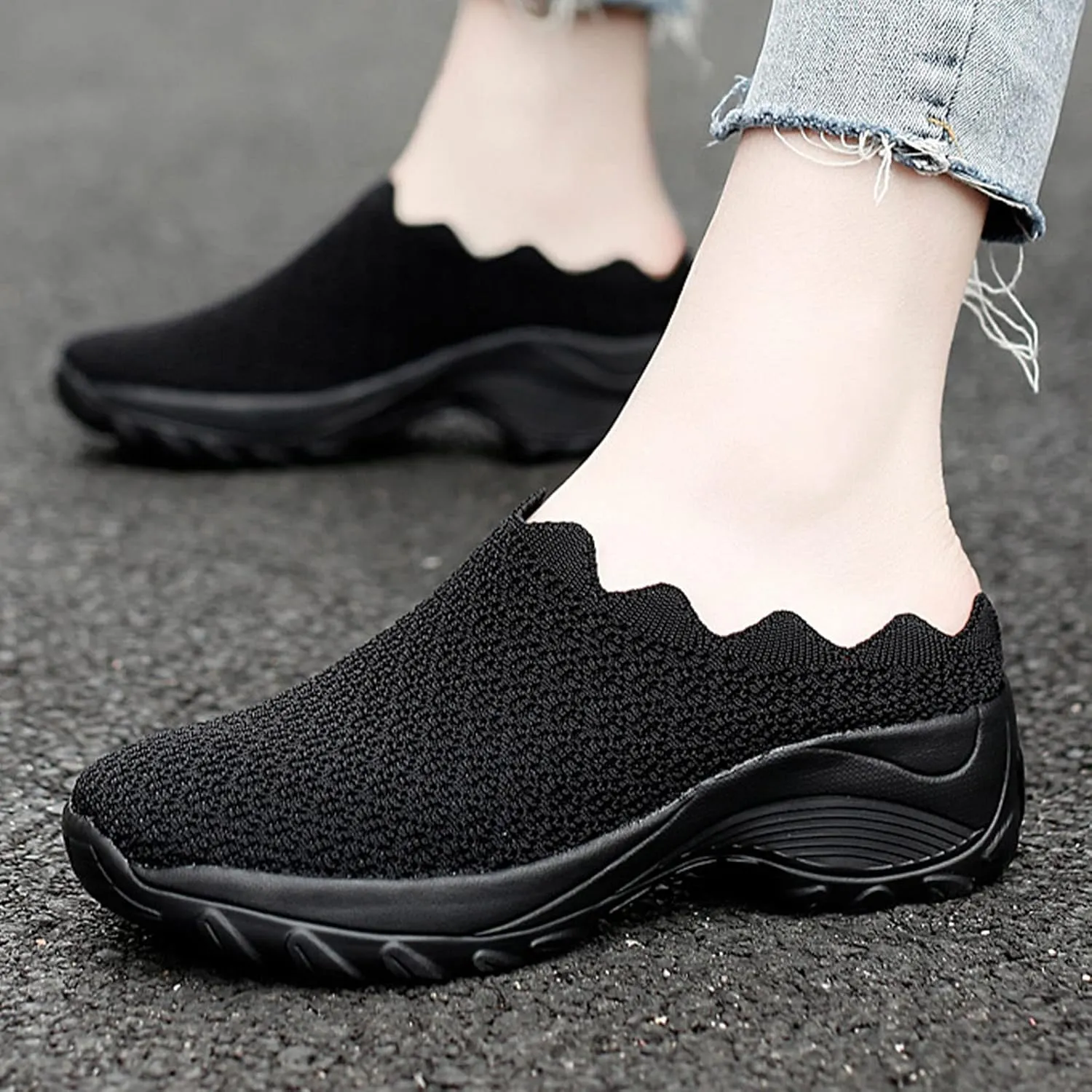 Keilinia Women's Orthopedic Stretch Cushion Mules,Lightweight Comfy Breathe Mesh Antiskid Wedge Walking Clogs Shoes Sneakers