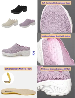 Keilinia Women's Orthopedic Stretch Cushion Mules,Lightweight Comfy Breathe Mesh Antiskid Wedge Walking Clogs Shoes Sneakers