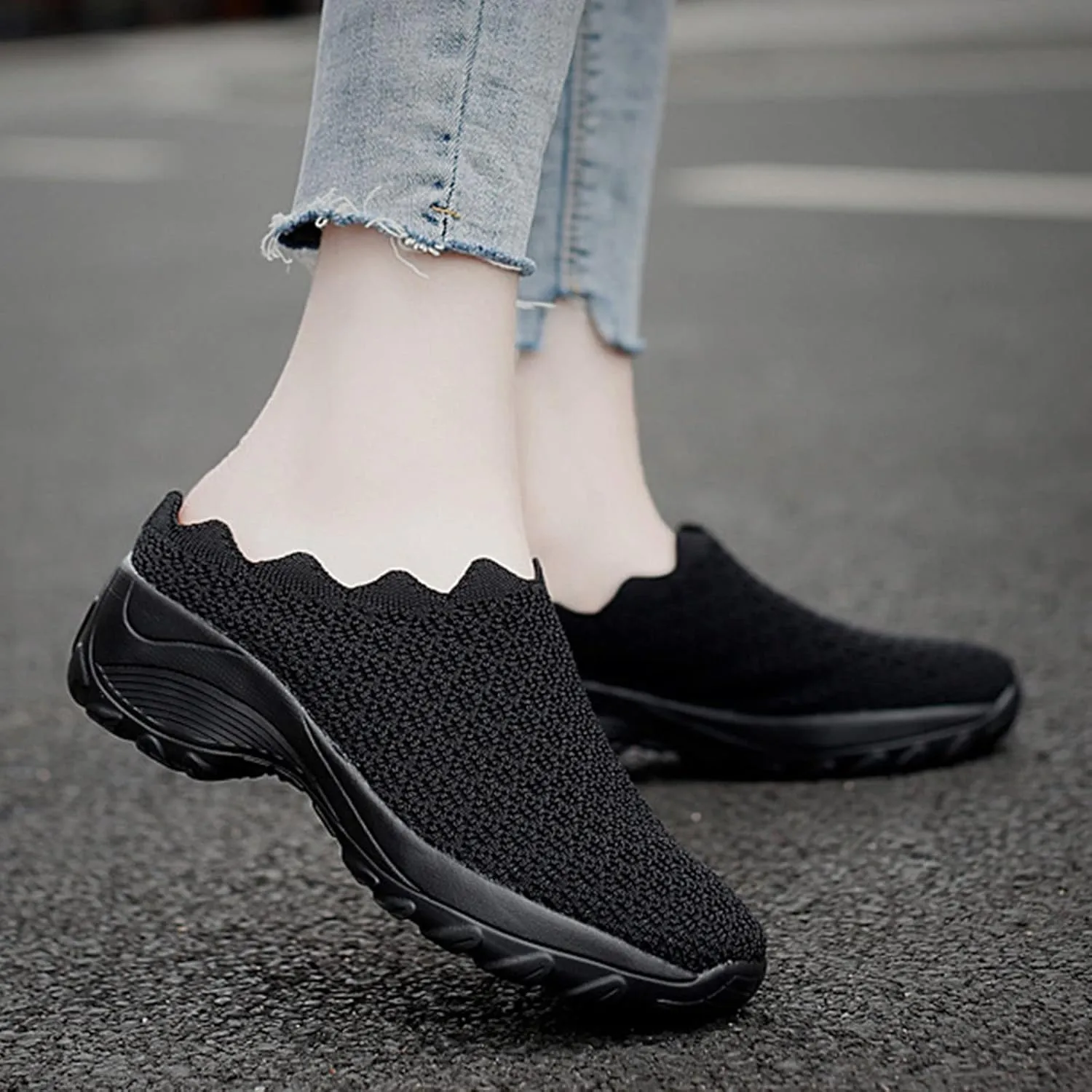 Keilinia Women's Orthopedic Stretch Cushion Mules,Lightweight Comfy Breathe Mesh Antiskid Wedge Walking Clogs Shoes Sneakers