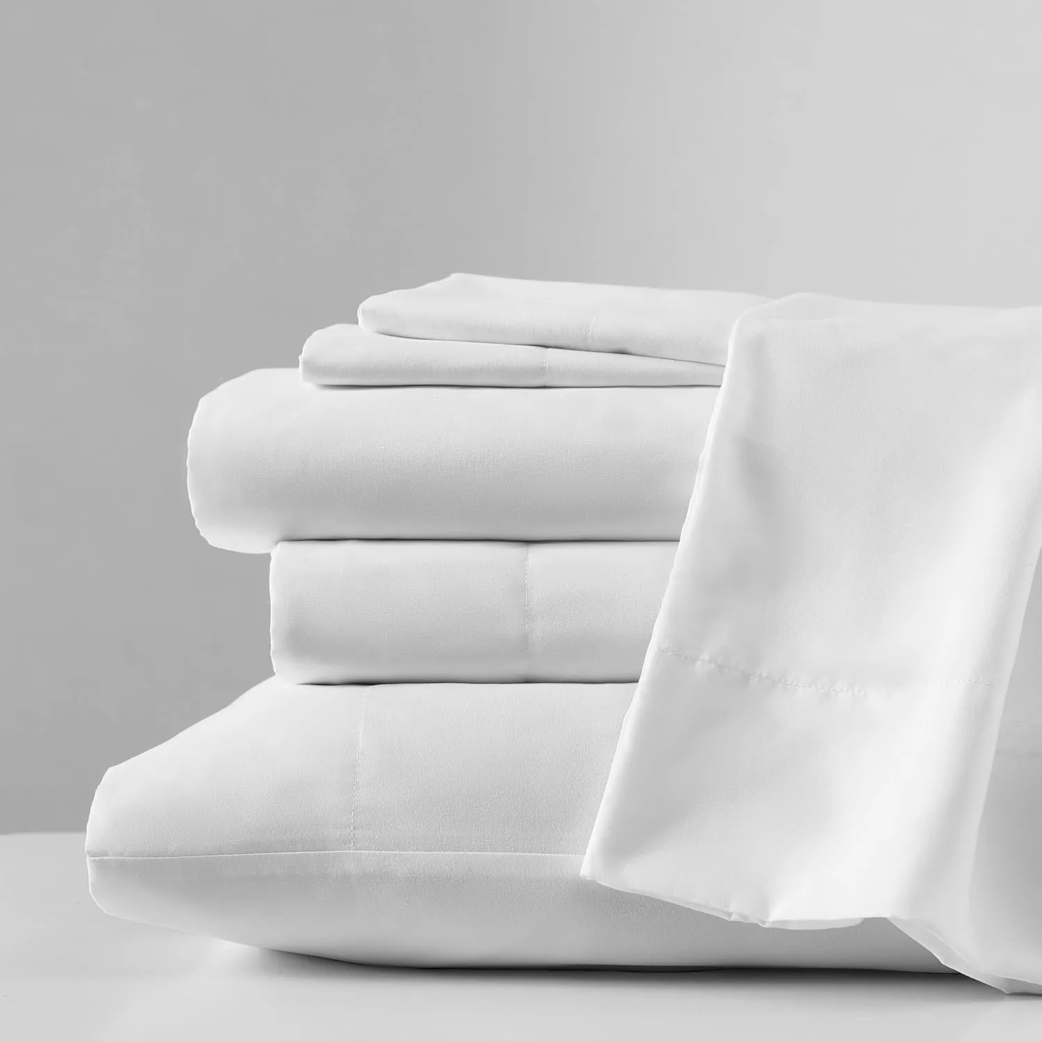 Kenneth Cole - Solutions Queen Sheets, Soft Recycled Polyester 6-Piece Bedding Set, Wrinkle-Resistant and Cooling Finish (Solid White, Queen)