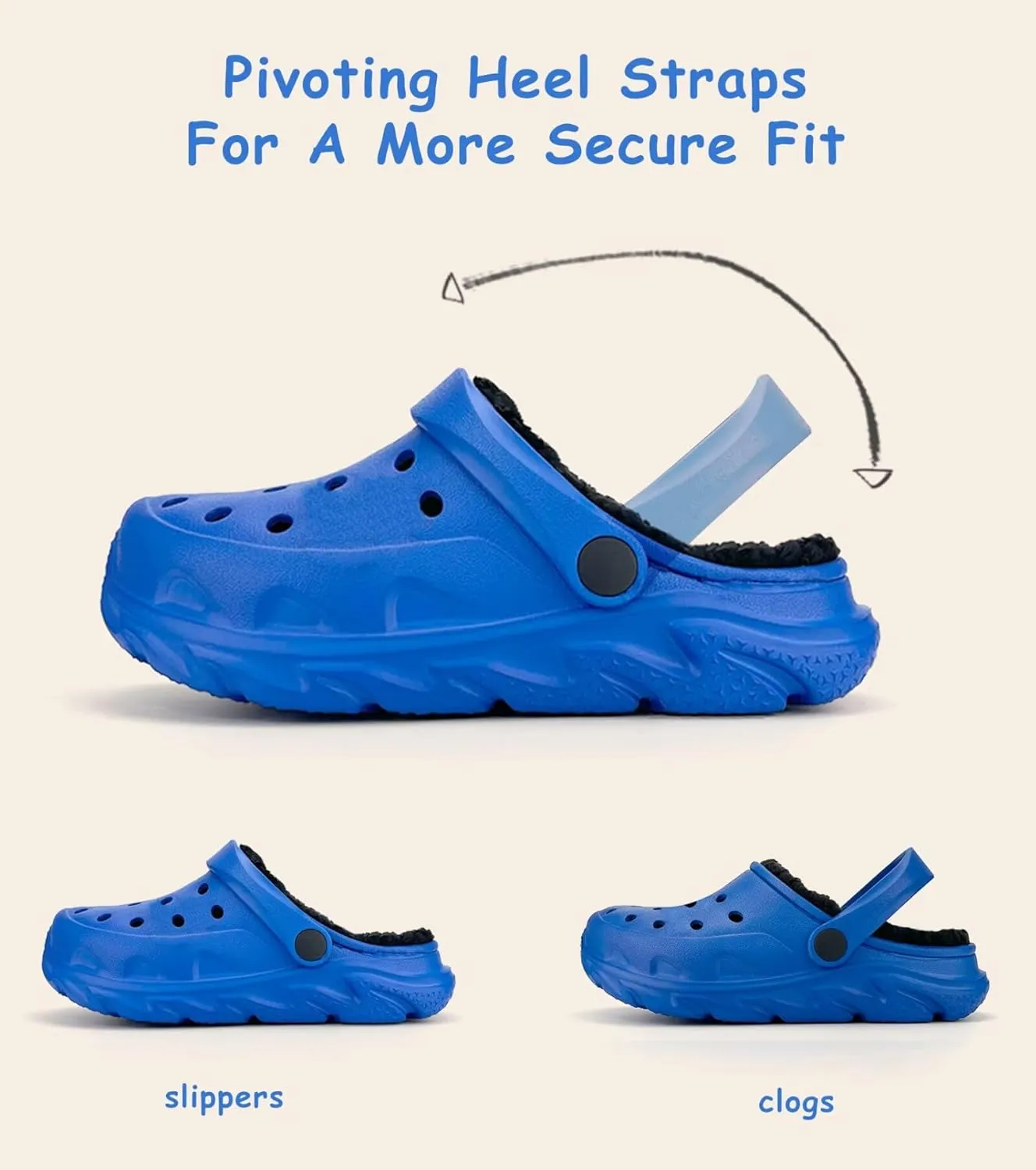 Kids Fur Lined Clog Slip On Winter Slipper for Boys Girls