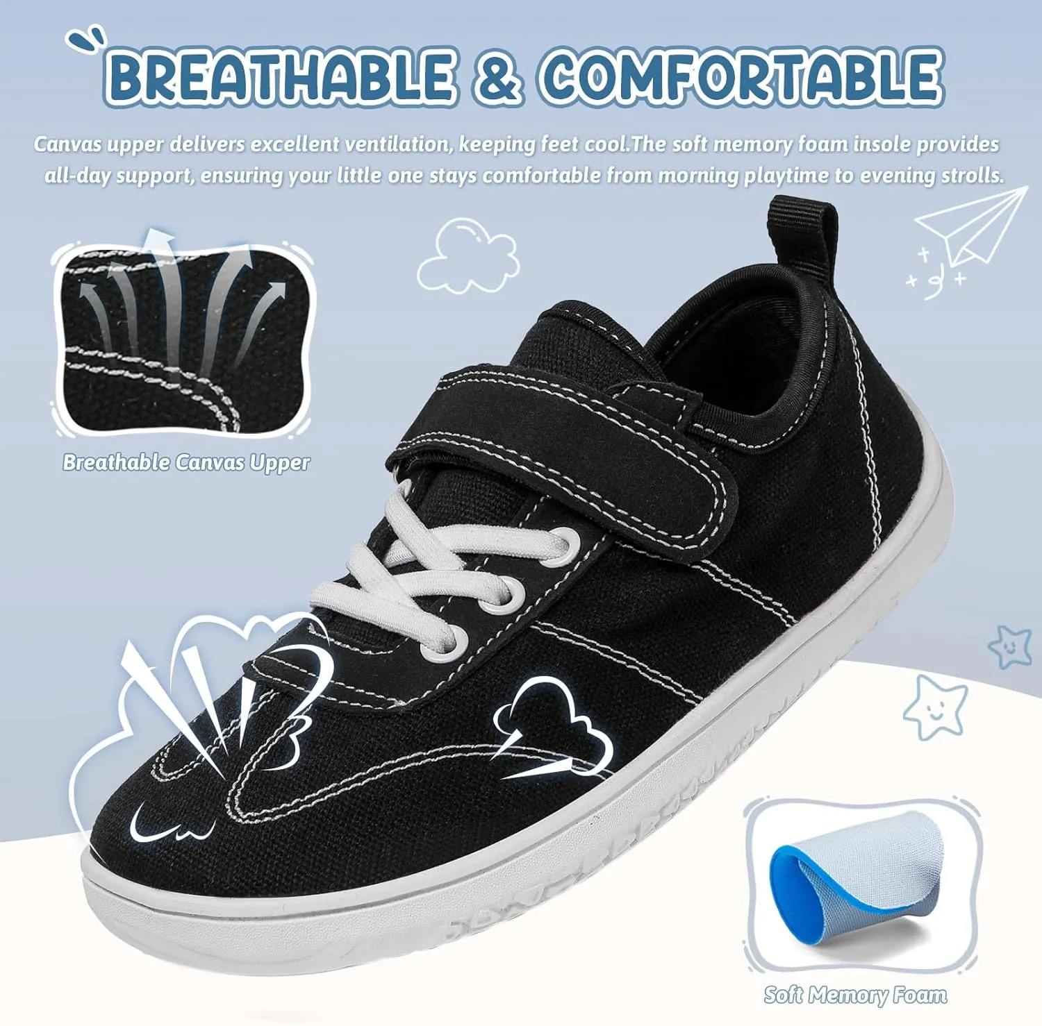 Kids Wide Toe Box Barefoot Shoes Breathable Comfy Summer Canvas Sneakers | Toddler Boys/Girls Zero Drop Minimalist Outdoor Activities Walking Running Shoe