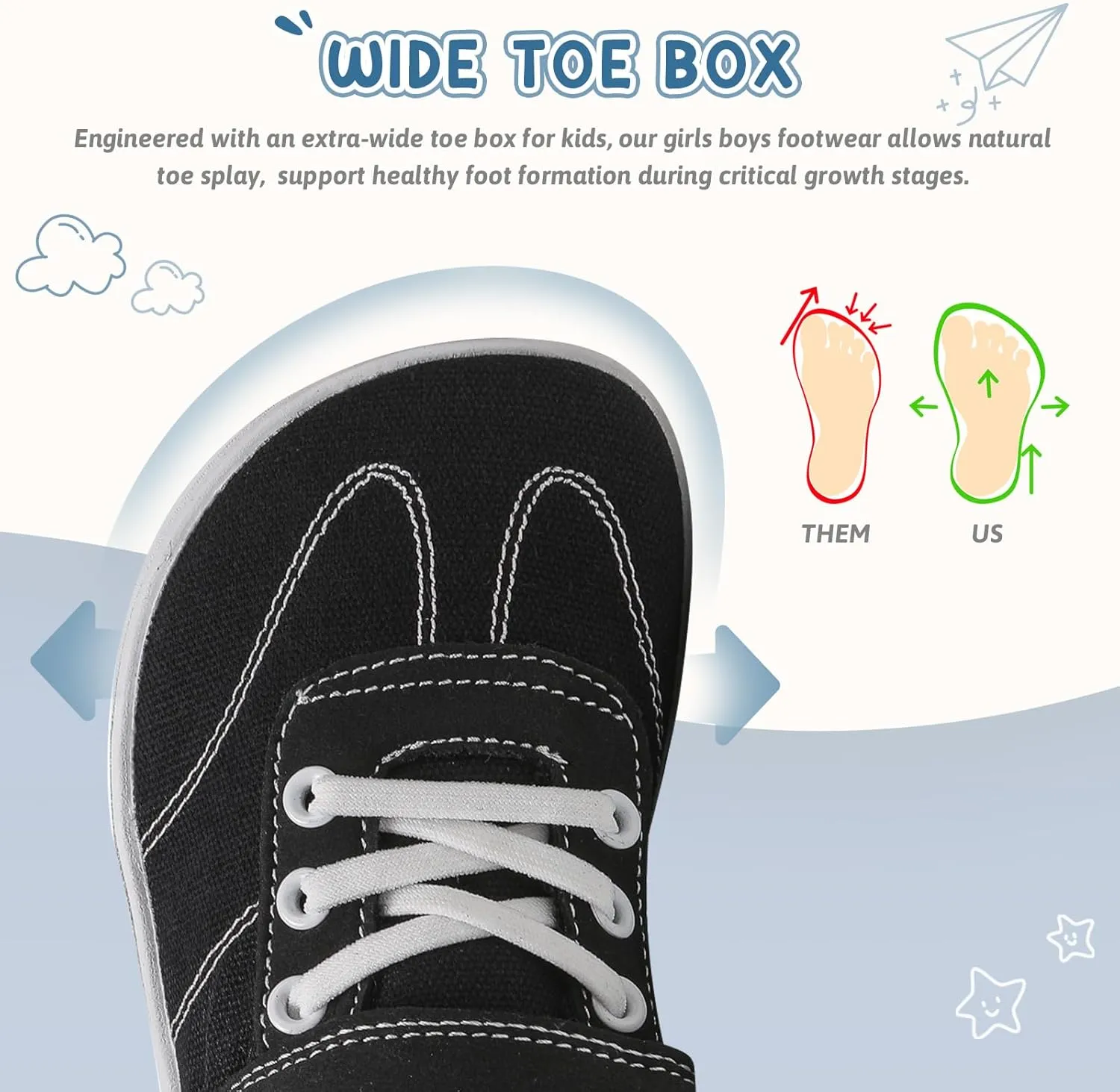 Kids Wide Toe Box Barefoot Shoes Breathable Comfy Summer Canvas Sneakers | Toddler Boys/Girls Zero Drop Minimalist Outdoor Activities Walking Running Shoe