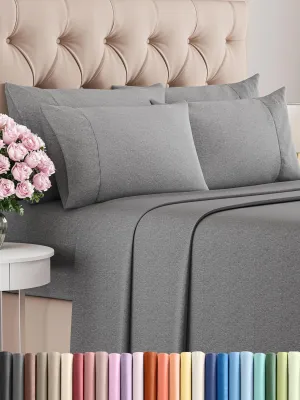 King 6 Piece Sheet Set - Comfy Breathable & Cooling - Soft Hotel Luxury Bedding Set with 8-16 Inch Deep Pockets - 1 Flat & 1 Fitted Sheet & 4 Pillowcases - Wrinkle Free & Easy Care - Heathered Grey