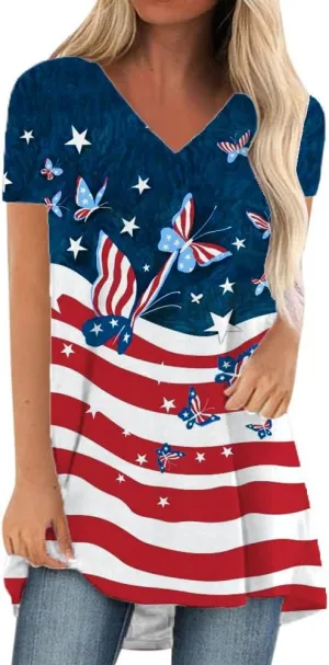 KKG Tops Tunics for Women to Wear with Leggings, Casual Loose Fit V Neck Short/Long Sleeves T Shirt