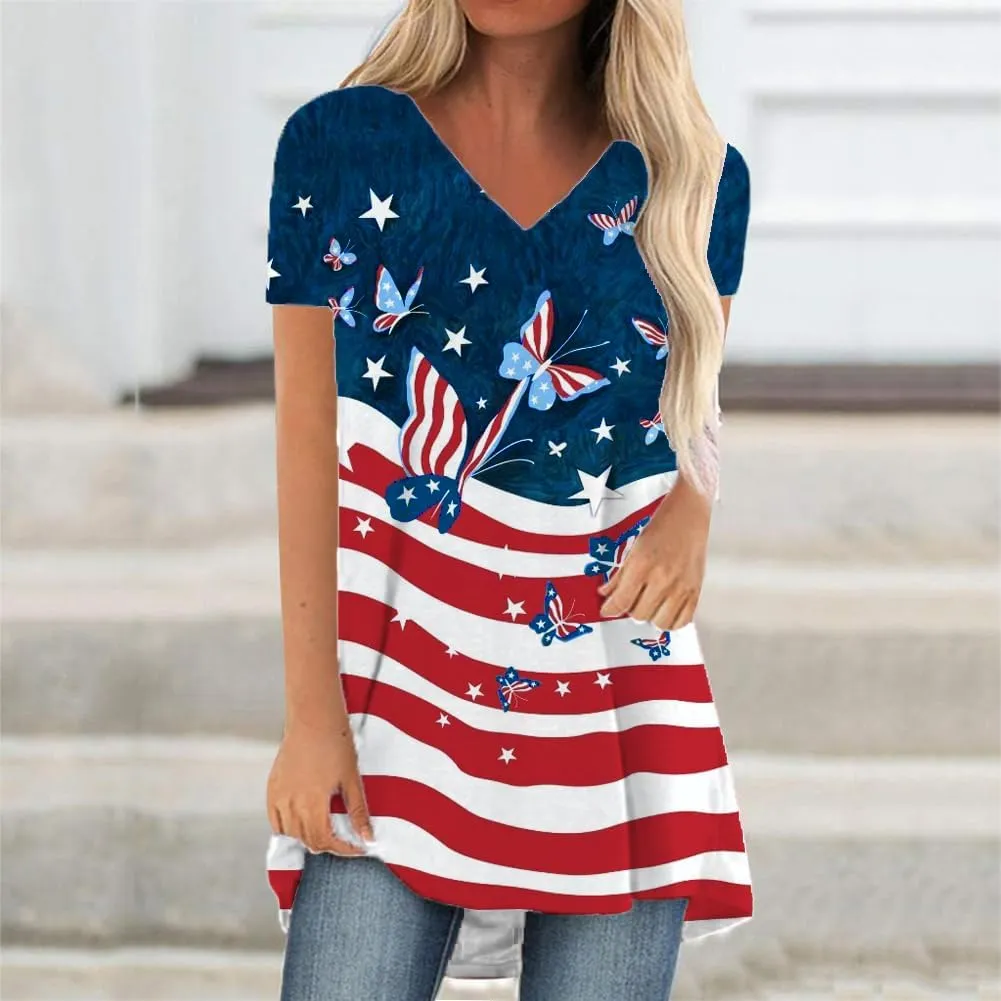KKG Tops Tunics for Women to Wear with Leggings, Casual Loose Fit V Neck Short/Long Sleeves T Shirt