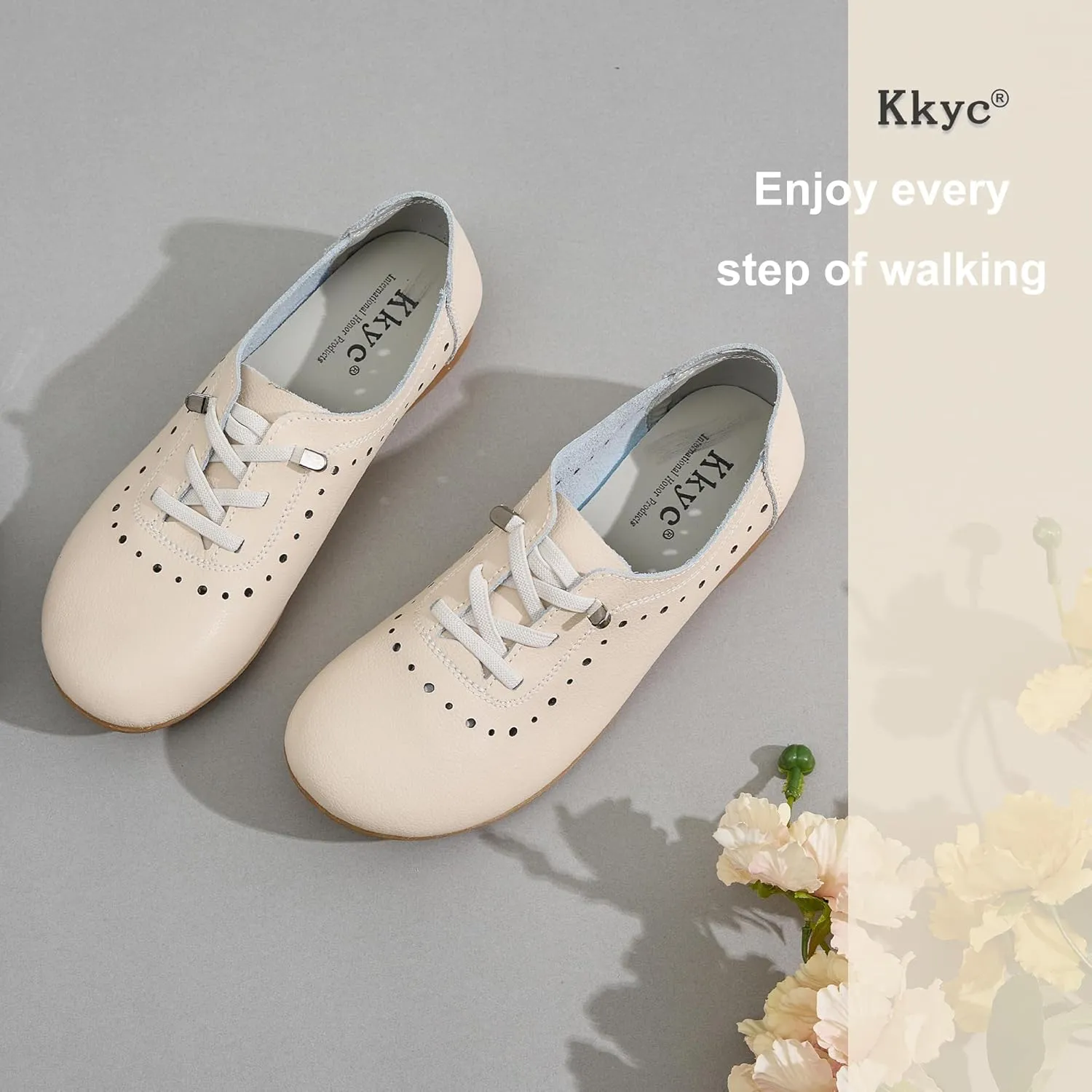 Kkyc Women's Shoes Comfy Fashion Loafers Slip on Leather Sneakers Cute Nurse Work Flats Lightweight Casual Walking Shoes