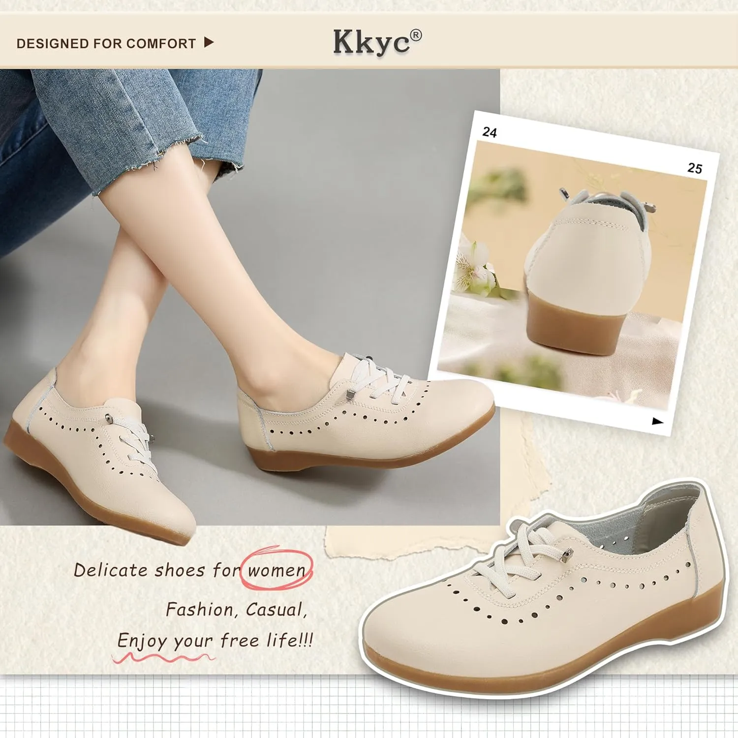 Kkyc Women's Shoes Comfy Fashion Loafers Slip on Leather Sneakers Cute Nurse Work Flats Lightweight Casual Walking Shoes