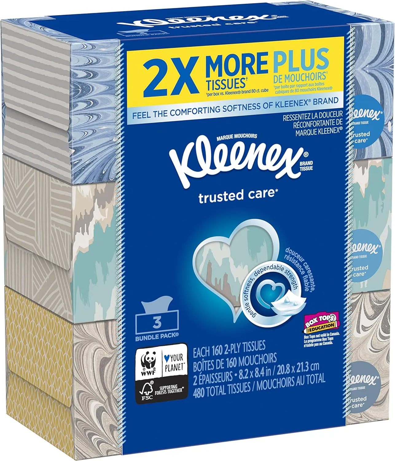 Kleenex Everyday Facial Tissues, 160 Tissues per Flat Box, 3 count