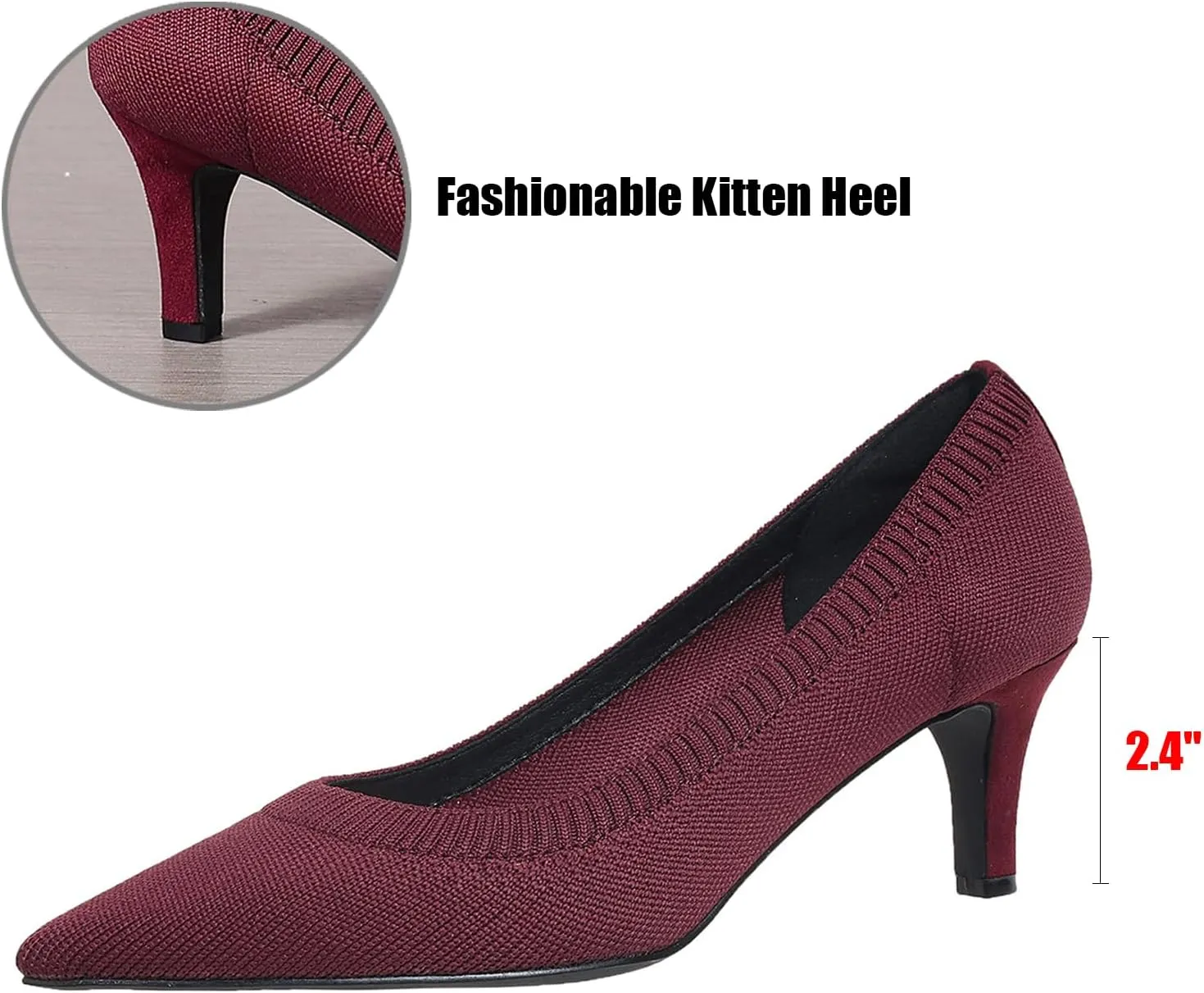 Knit Pumps for Women's Kitten Heel Pointed Toe Classic Dress Pumps Comfortable Slip-On Shallow Mouth Low Heel Formal Work Shoes for Party Wedding Business Daily