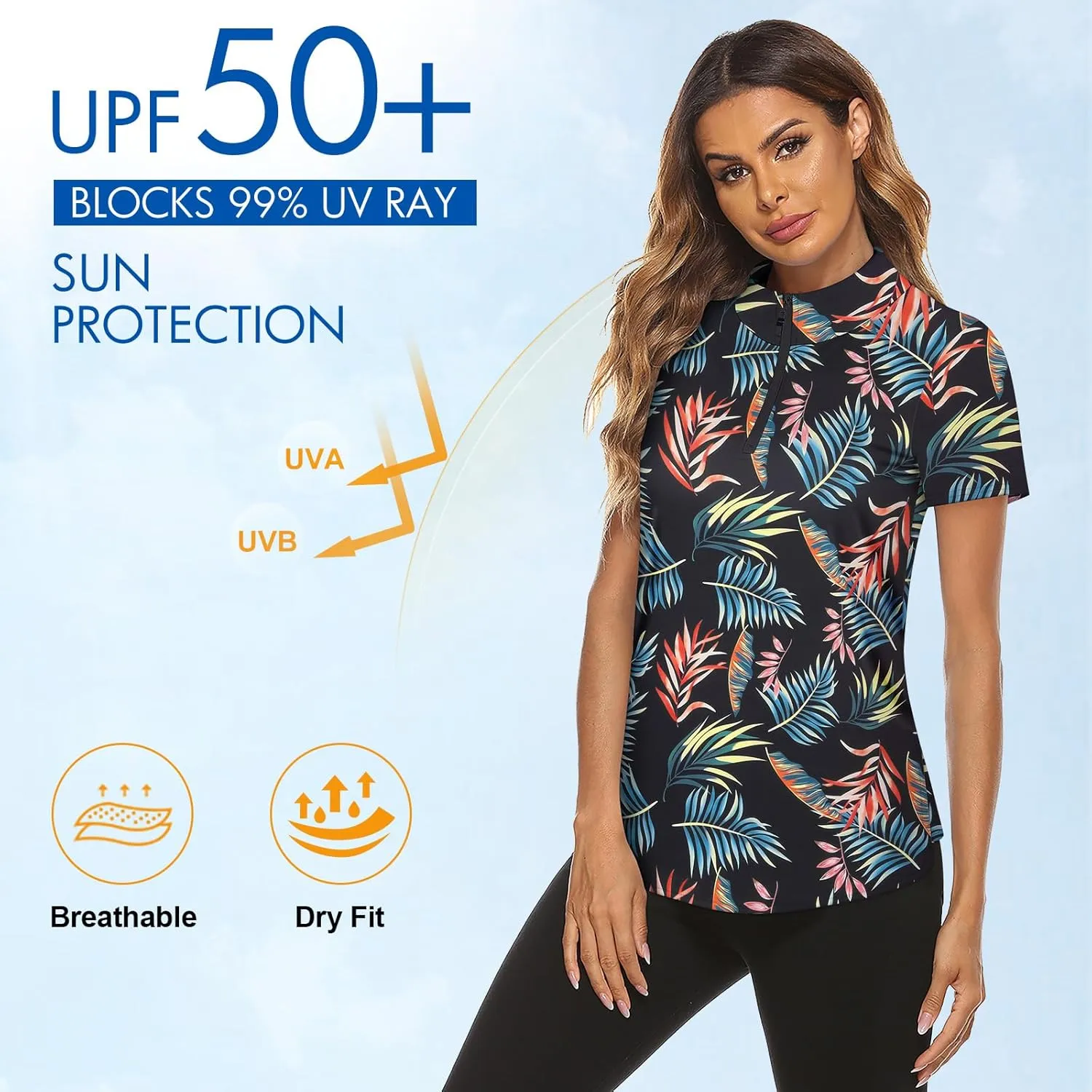 Koscacy Women's Long Sleeve Golf Tennis Polo Shirts UPF50  Half Zip Dry Fit Workout Tops Athletic Shirt