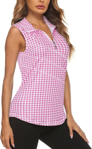 Koscacy Women's Sleeveless Golf Tennis Polo Shirts Zip Up Dry Fit Workout Tank Tops Athletic Shirt