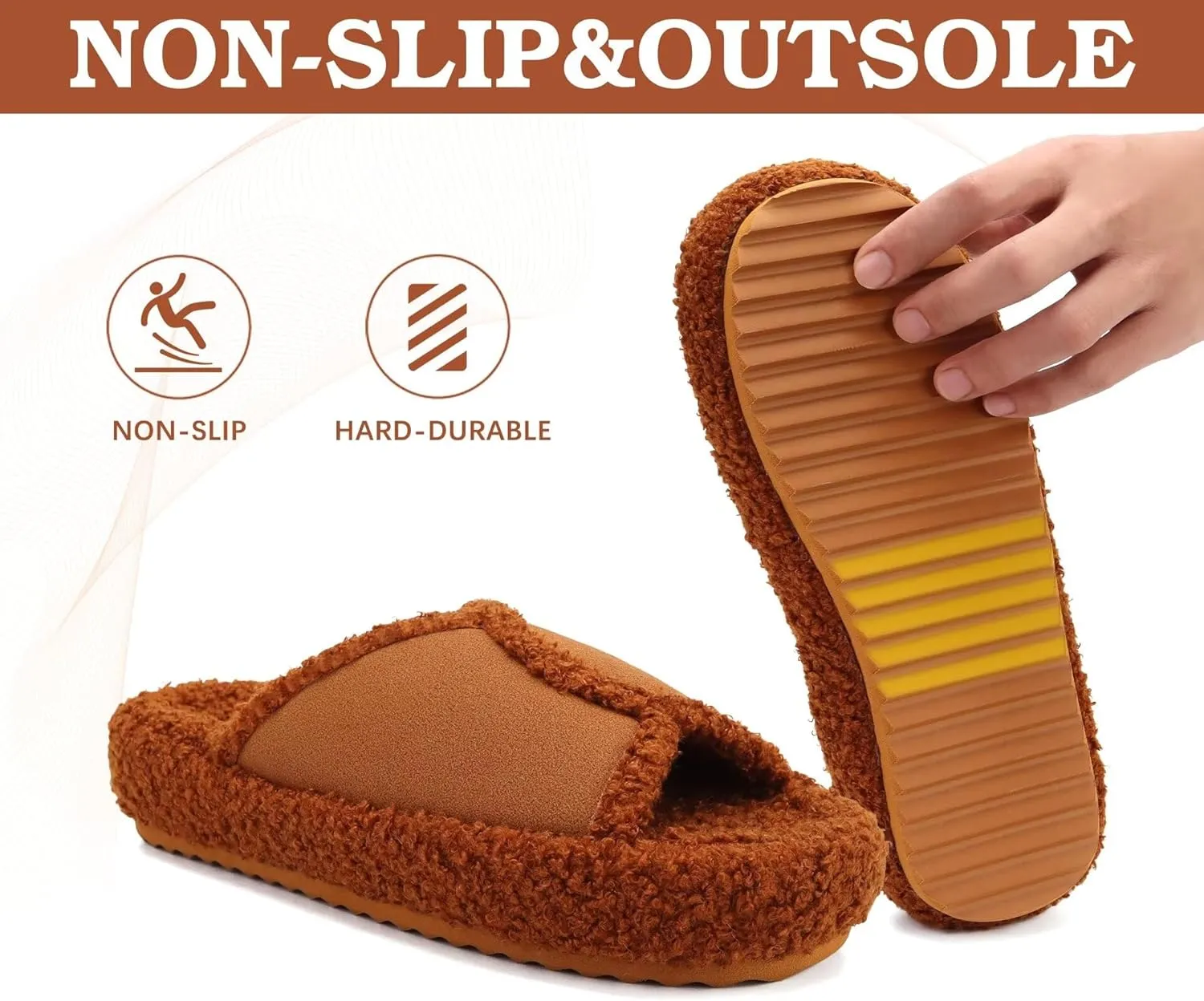KUAILU Women Cozy Slippers Comfortable Suede Faux Fluff Warm Sherpa Lining House slippers for ladies Bedroom Memory Foam Cushioned Orthotic Open Toe Slides Thick Hard Sole Indoor&Outdoor (US Size 5-11)