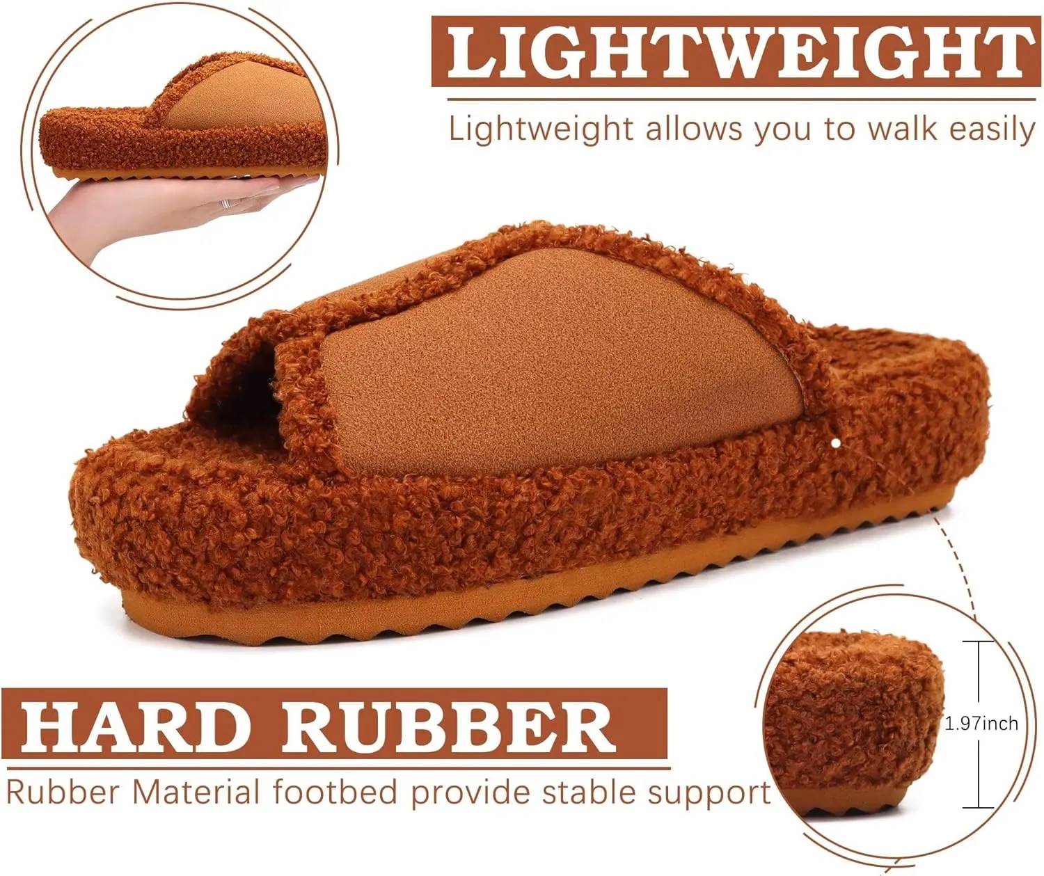 KUAILU Women Cozy Slippers Comfortable Suede Faux Fluff Warm Sherpa Lining House slippers for ladies Bedroom Memory Foam Cushioned Orthotic Open Toe Slides Thick Hard Sole Indoor&Outdoor (US Size 5-11)