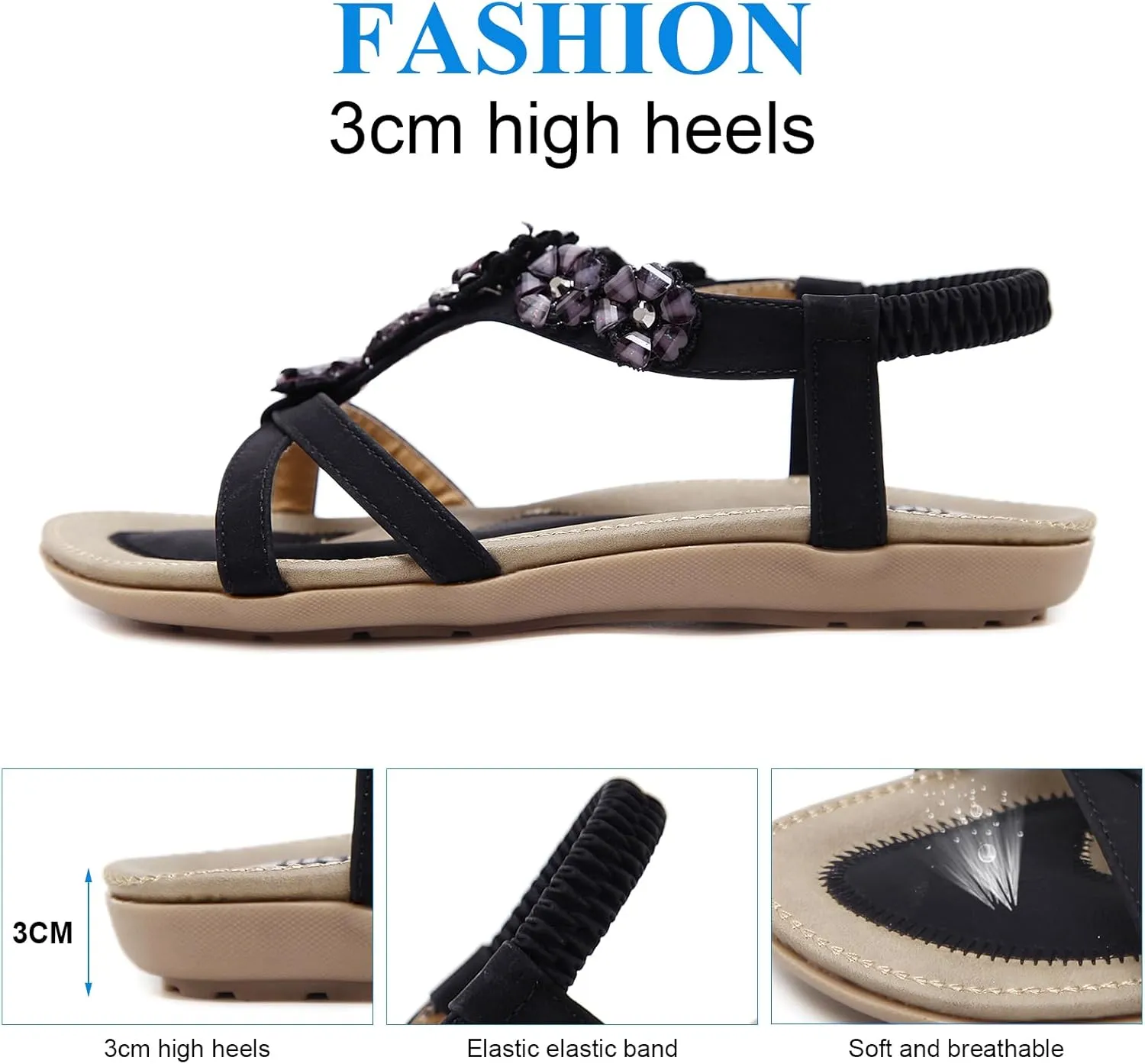 KUNWFNIX Womens Sandals Comfortable Summer Dressy Flat Sandals Bohemian Clip Toe Leather Upholstery T-Strap Flip Flop Thong Sandals