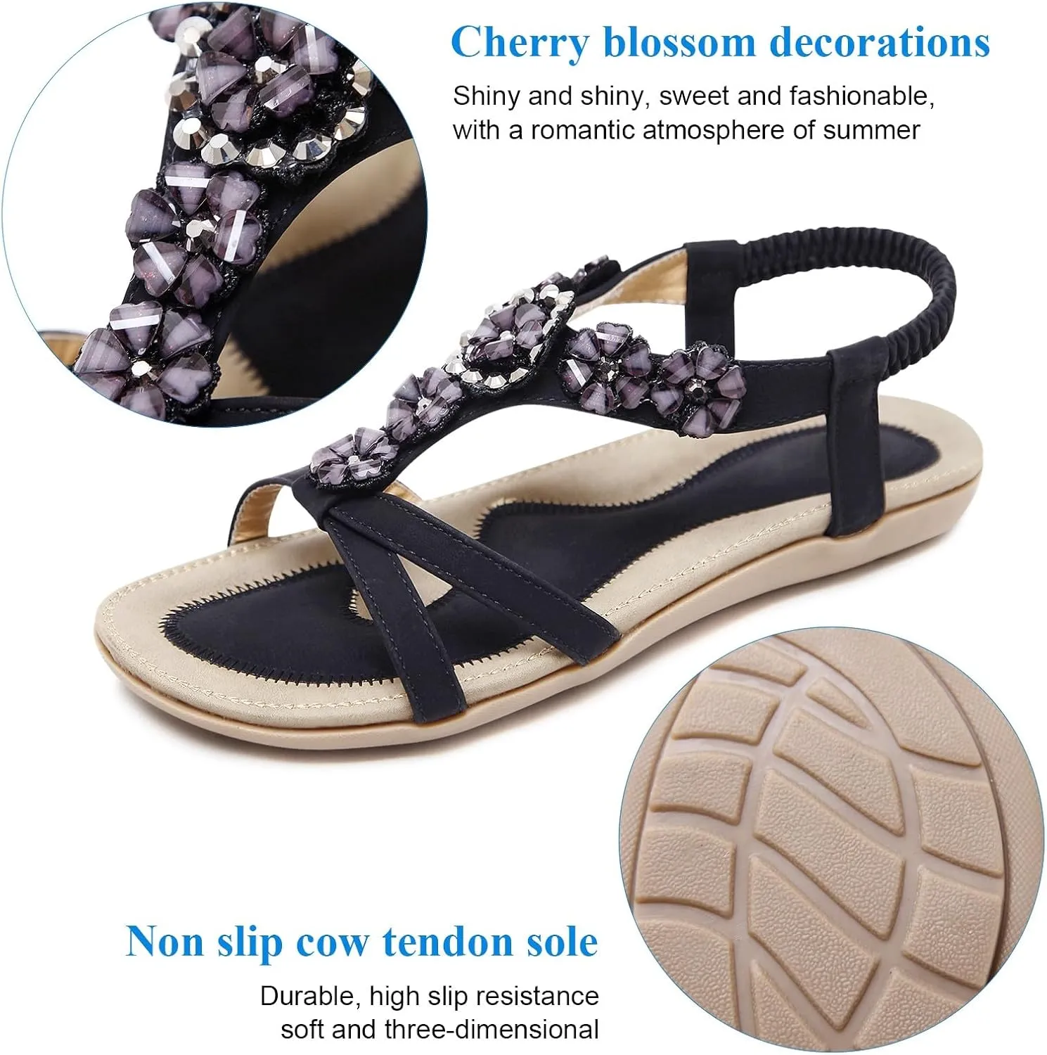 KUNWFNIX Womens Sandals Comfortable Summer Dressy Flat Sandals Bohemian Clip Toe Leather Upholstery T-Strap Flip Flop Thong Sandals