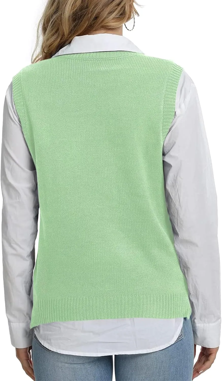Lailezou Women's V Neck Knit Sweater Vest Argyle Plaid Preppy Style Sleeveless Crop Knitwear Tank