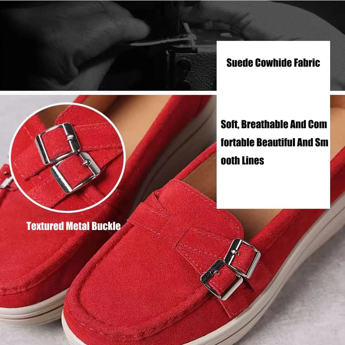 LAVAEGG Women Slip On Loafers,Comfort Suede Moccasins Wide Low Top Shoes,Non-Slip Heightening Wedge Shoes