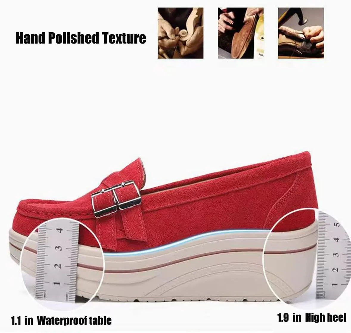 LAVAEGG Women Slip On Loafers,Comfort Suede Moccasins Wide Low Top Shoes,Non-Slip Heightening Wedge Shoes