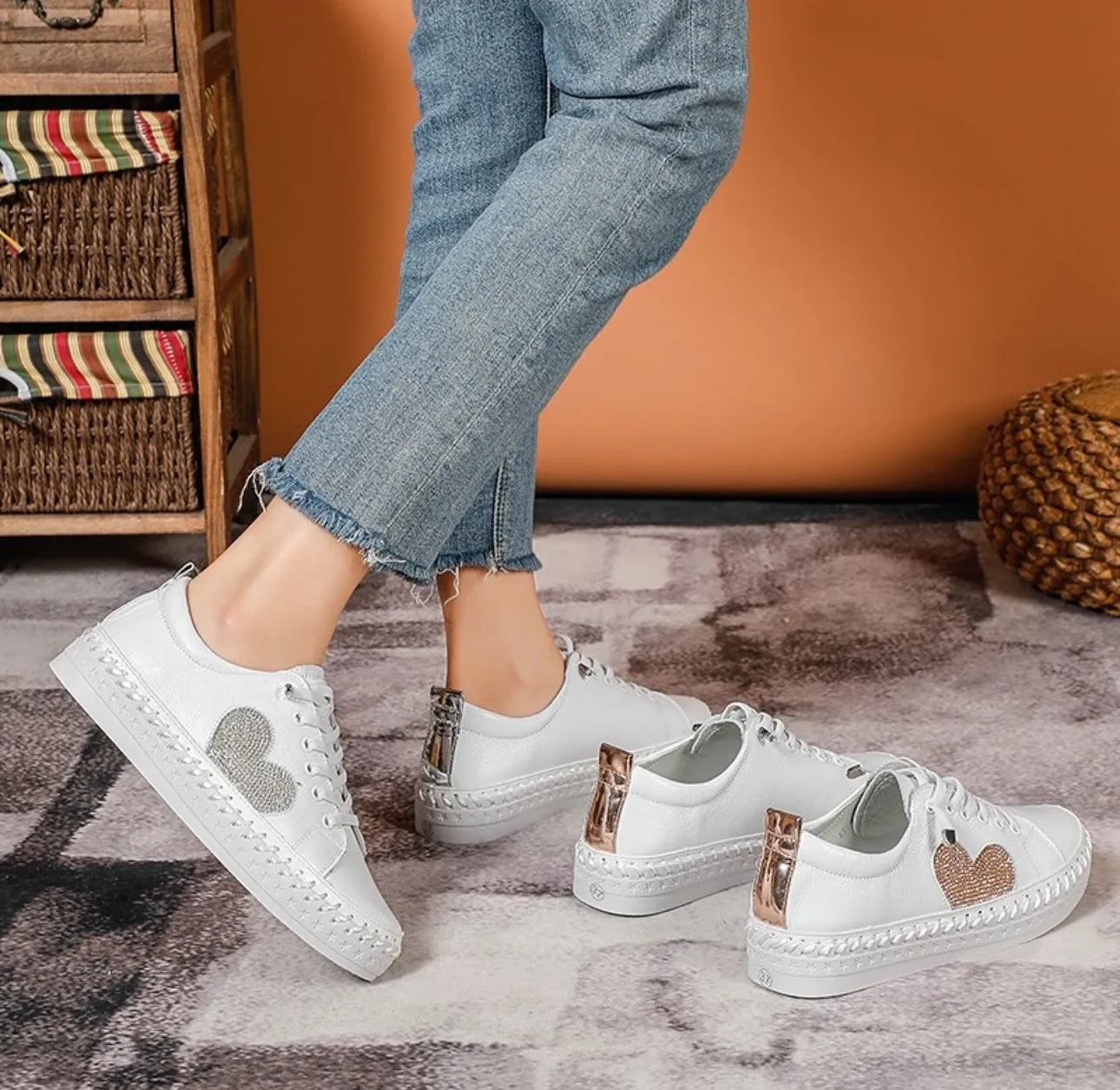 Lavish Silver  Crystal Heart Sneaker
