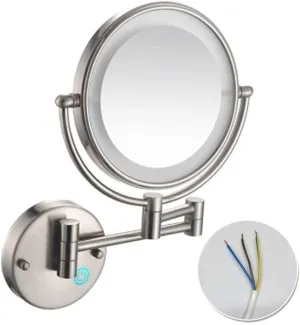 LED Lighted Wall Mounted Makeup Mirror, Double-Sided 10X Magnification, Extendable Arm, 360° Swivel