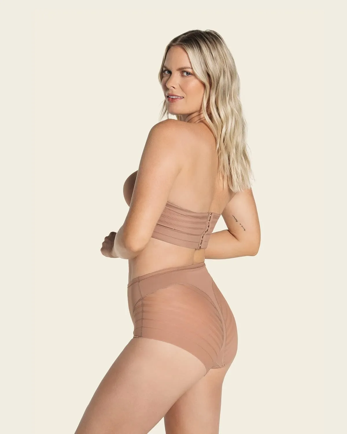 Leonisa Invisible High Waisted Tummy Control Stripe Lace Underwear - Shapewear Panties for Women