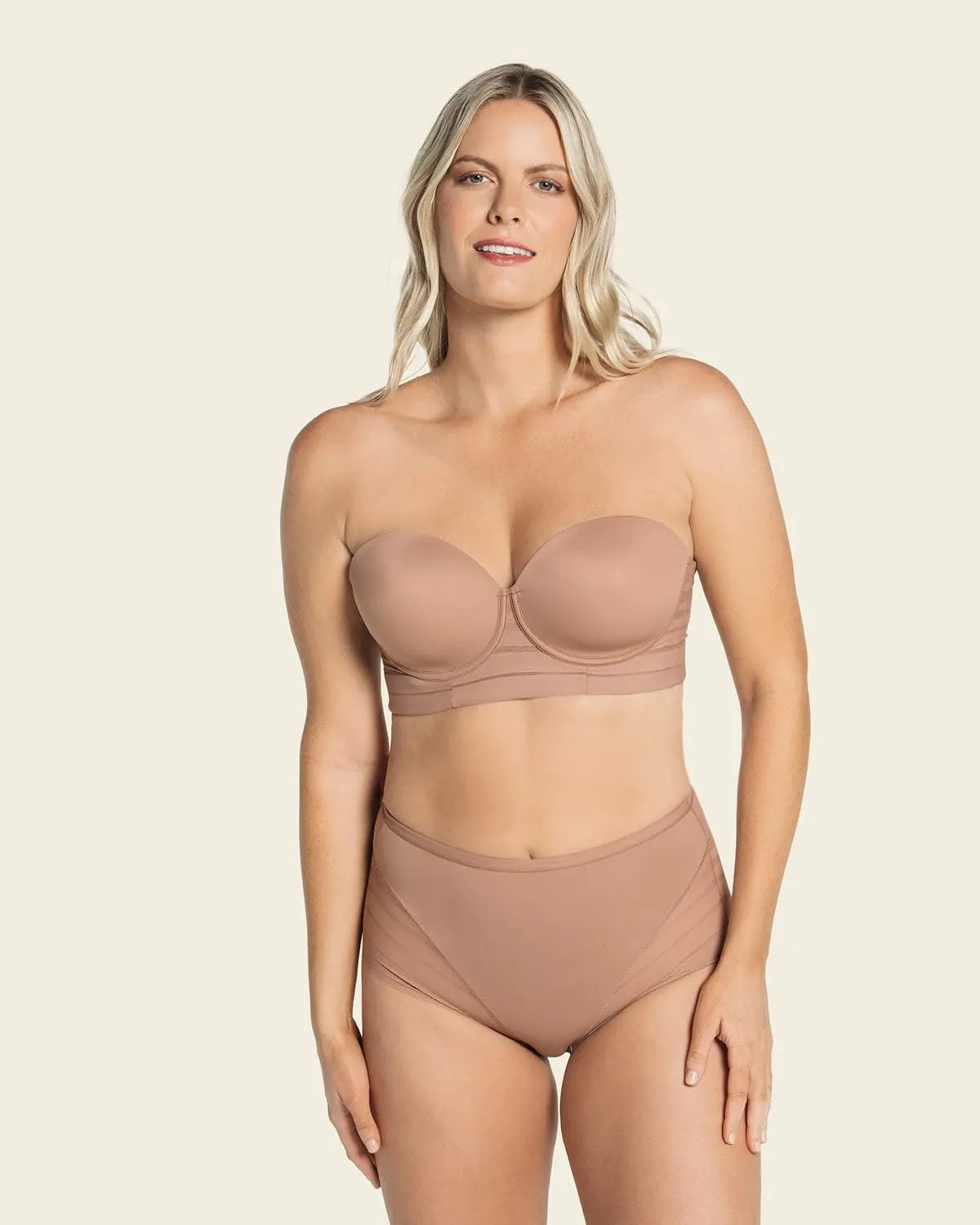 Leonisa Invisible High Waisted Tummy Control Stripe Lace Underwear - Shapewear Panties for Women