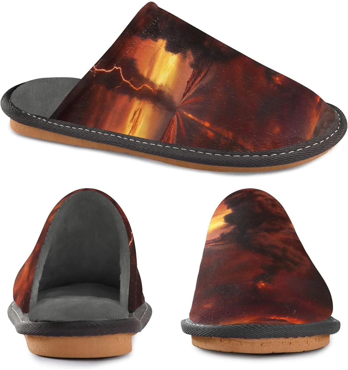 Lightning Sandstorm House Slippers for Women,Mens Fuzzy Slippers,Soft Comfy Memory Foam Non-slip Indoor & Outdoor House Shoes-25