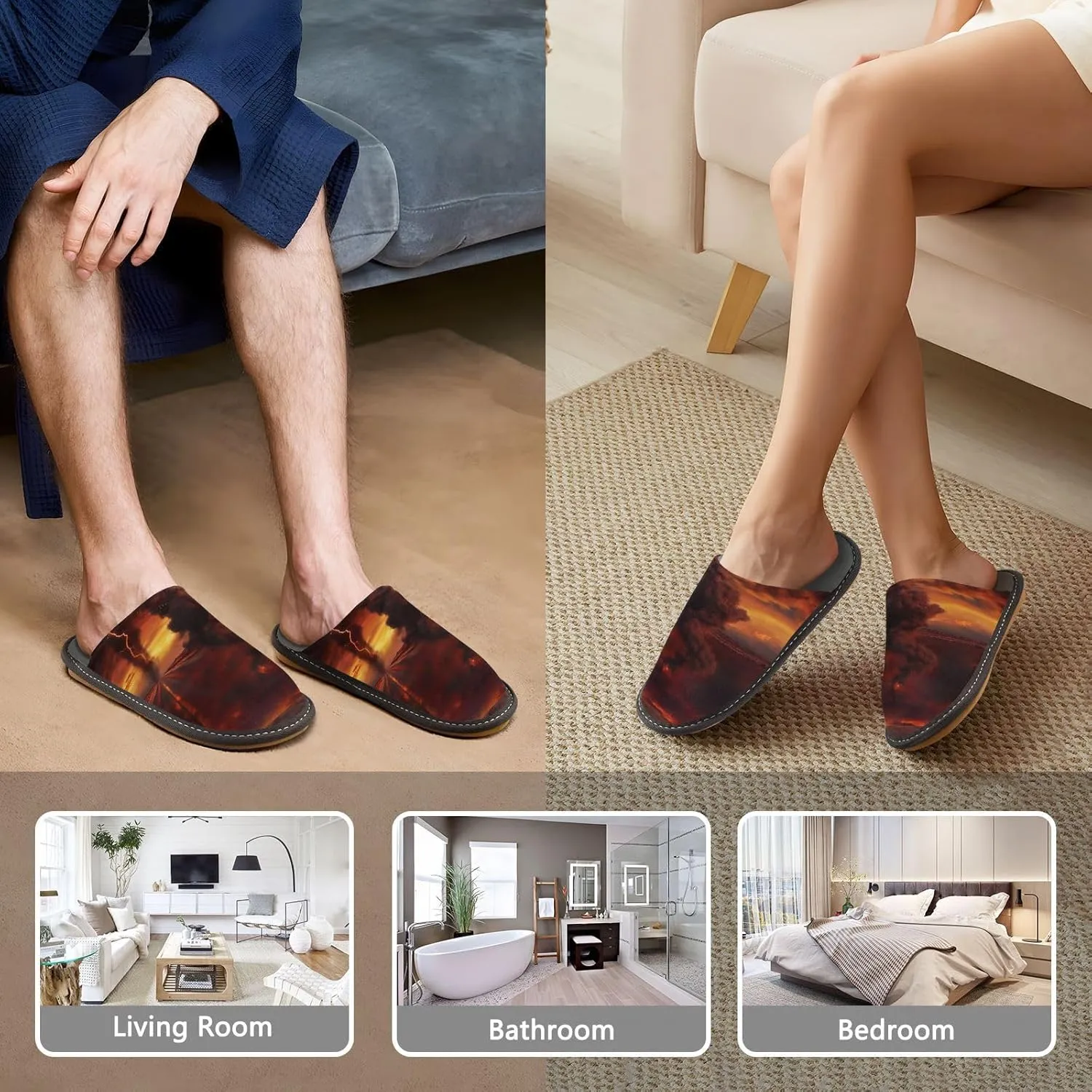Lightning Sandstorm House Slippers for Women,Mens Fuzzy Slippers,Soft Comfy Memory Foam Non-slip Indoor & Outdoor House Shoes-25
