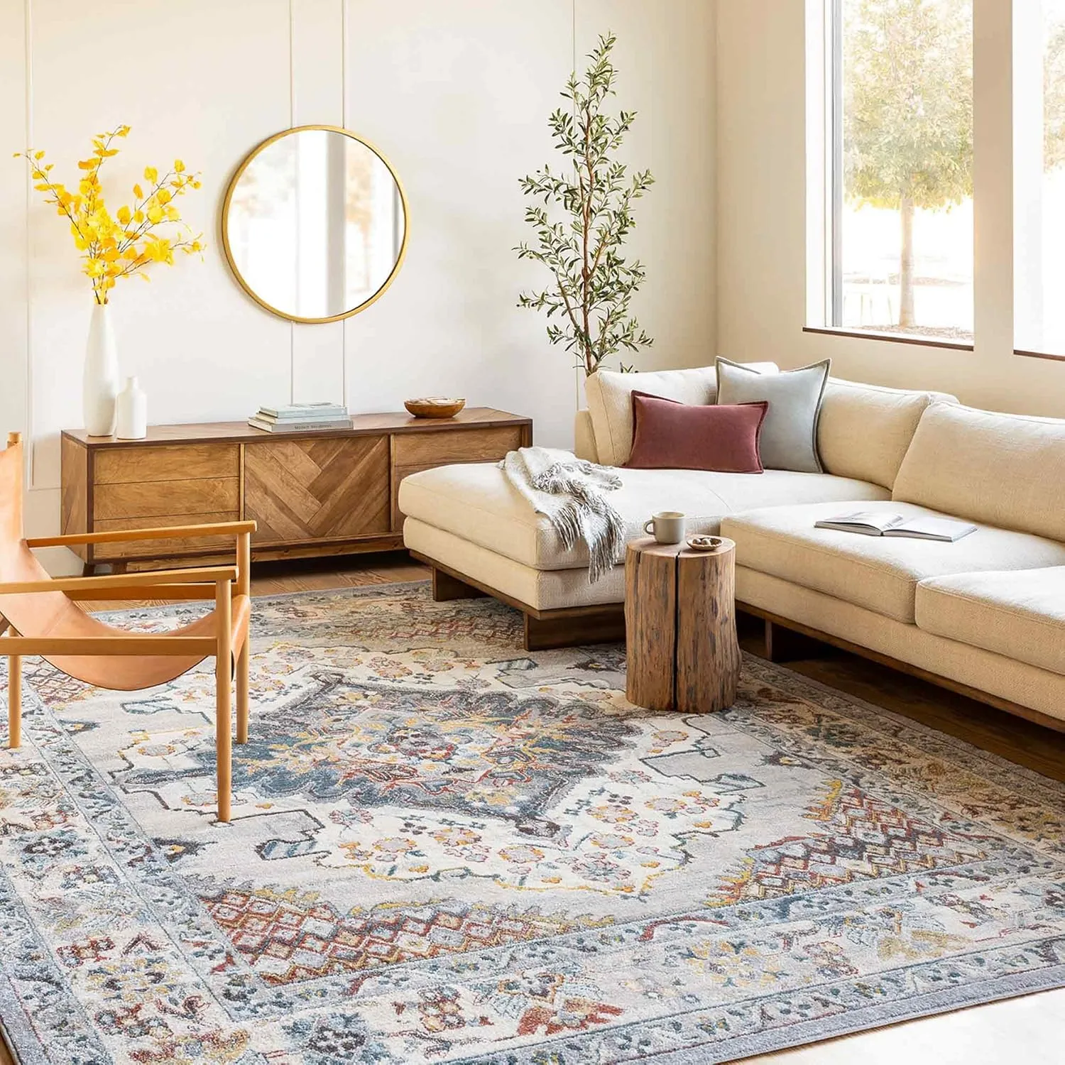 Livabliss Anja Oriental Medallion Area Rug,6'7" x 9',Grey
