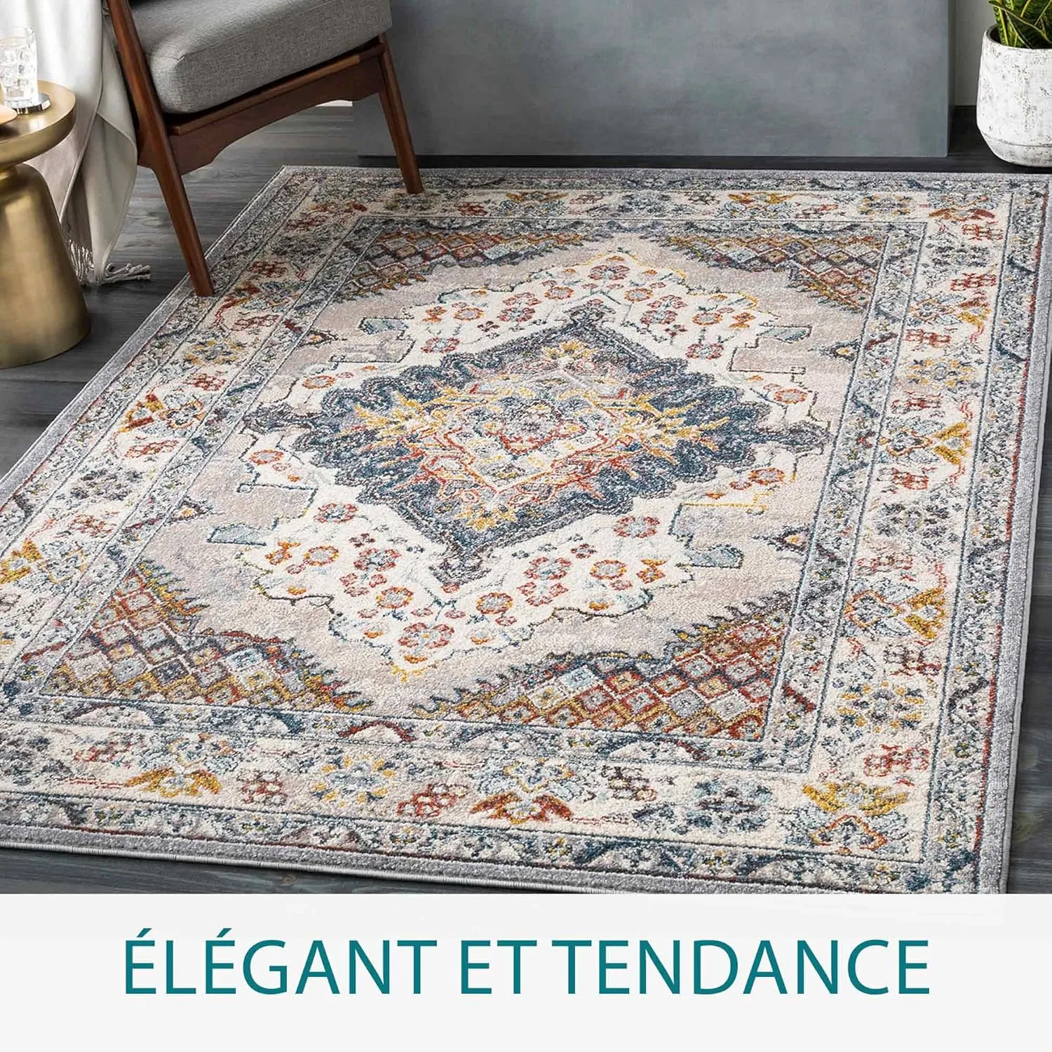 Livabliss Anja Oriental Medallion Area Rug,6'7" x 9',Grey