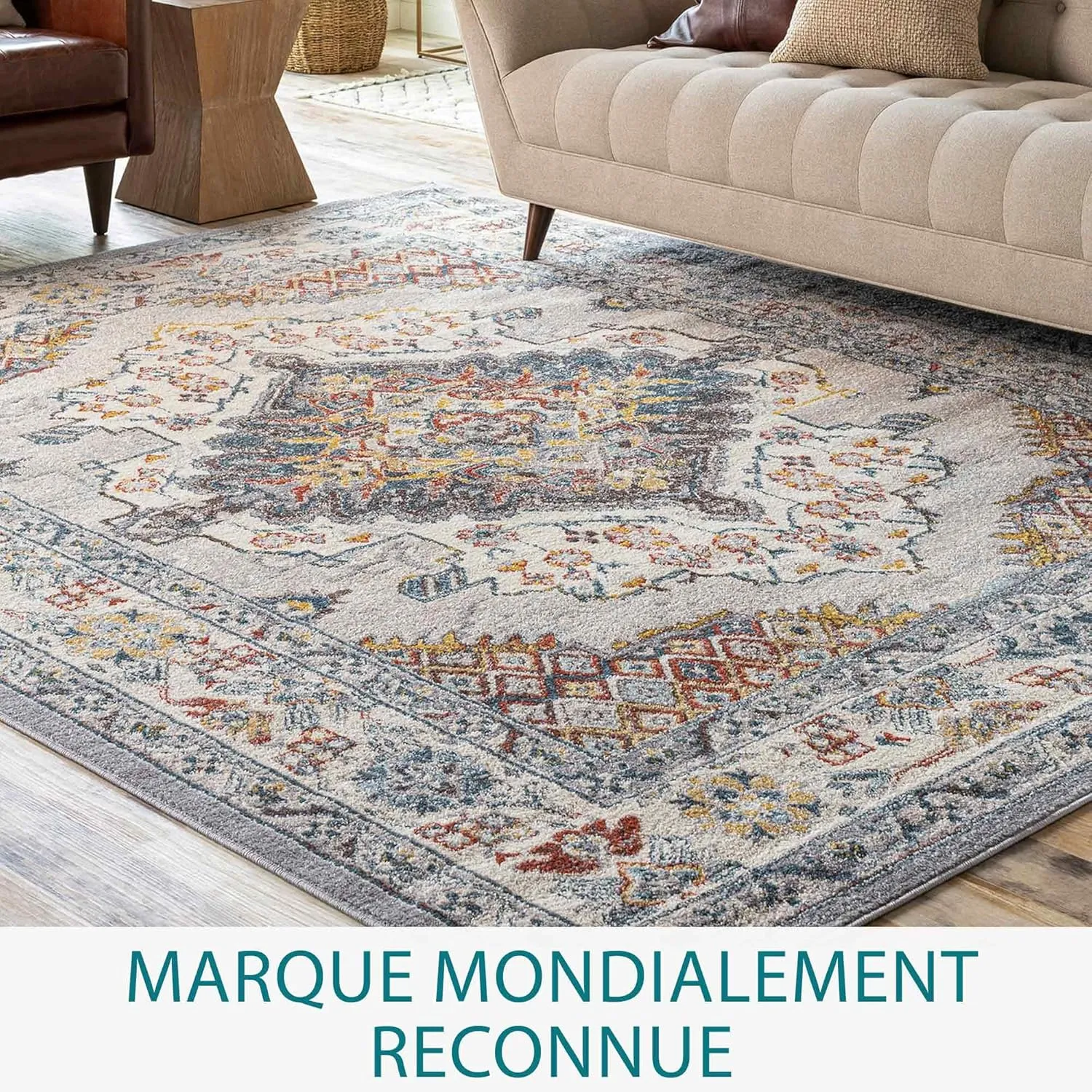 Livabliss Anja Oriental Medallion Area Rug,6'7" x 9',Grey